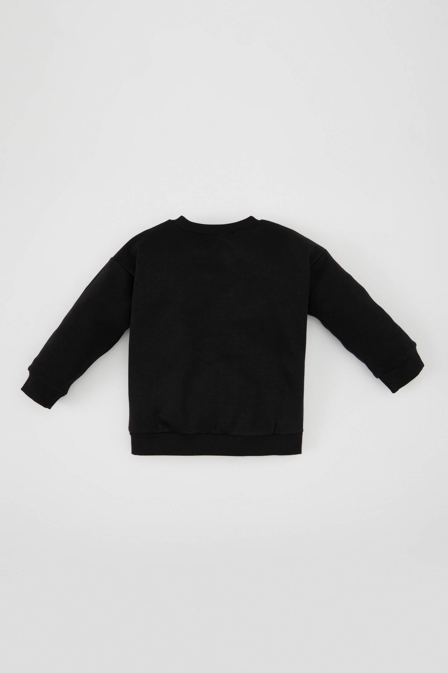 Kız Bebek Siyah Bisiklet Yaka Baskılı Pamuklu Sweatshirt