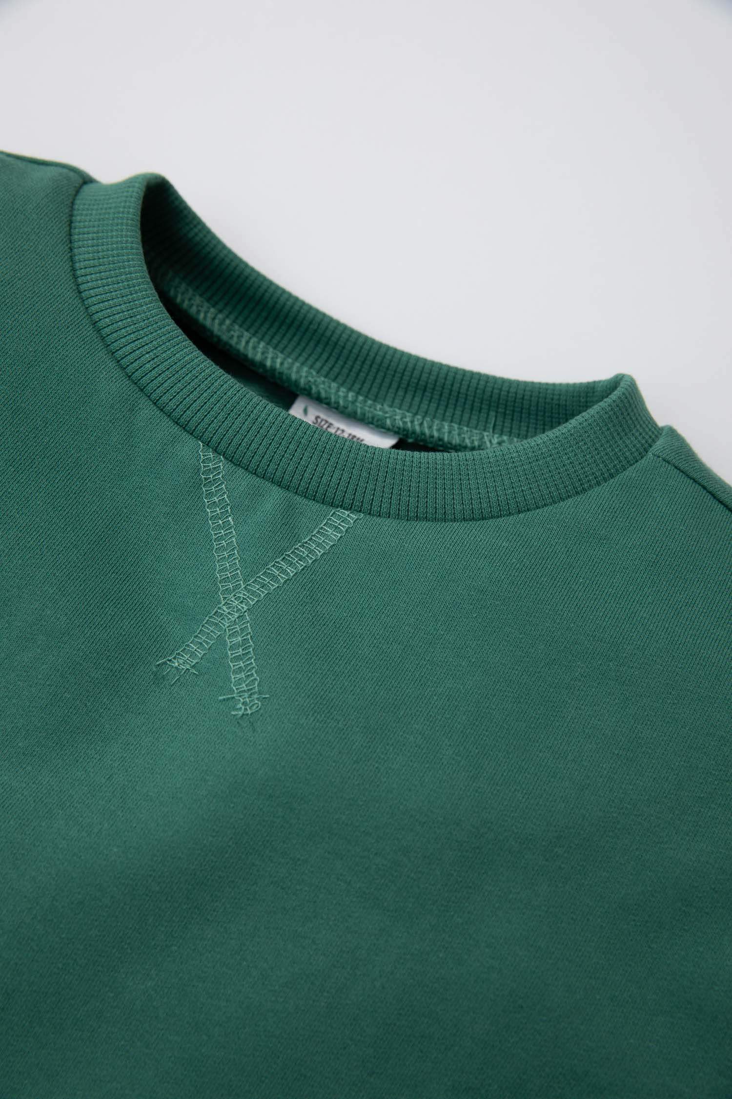 %100 Pamuk Erkek Bebek Bisiklet Yaka Basic Düz Sweatshirt