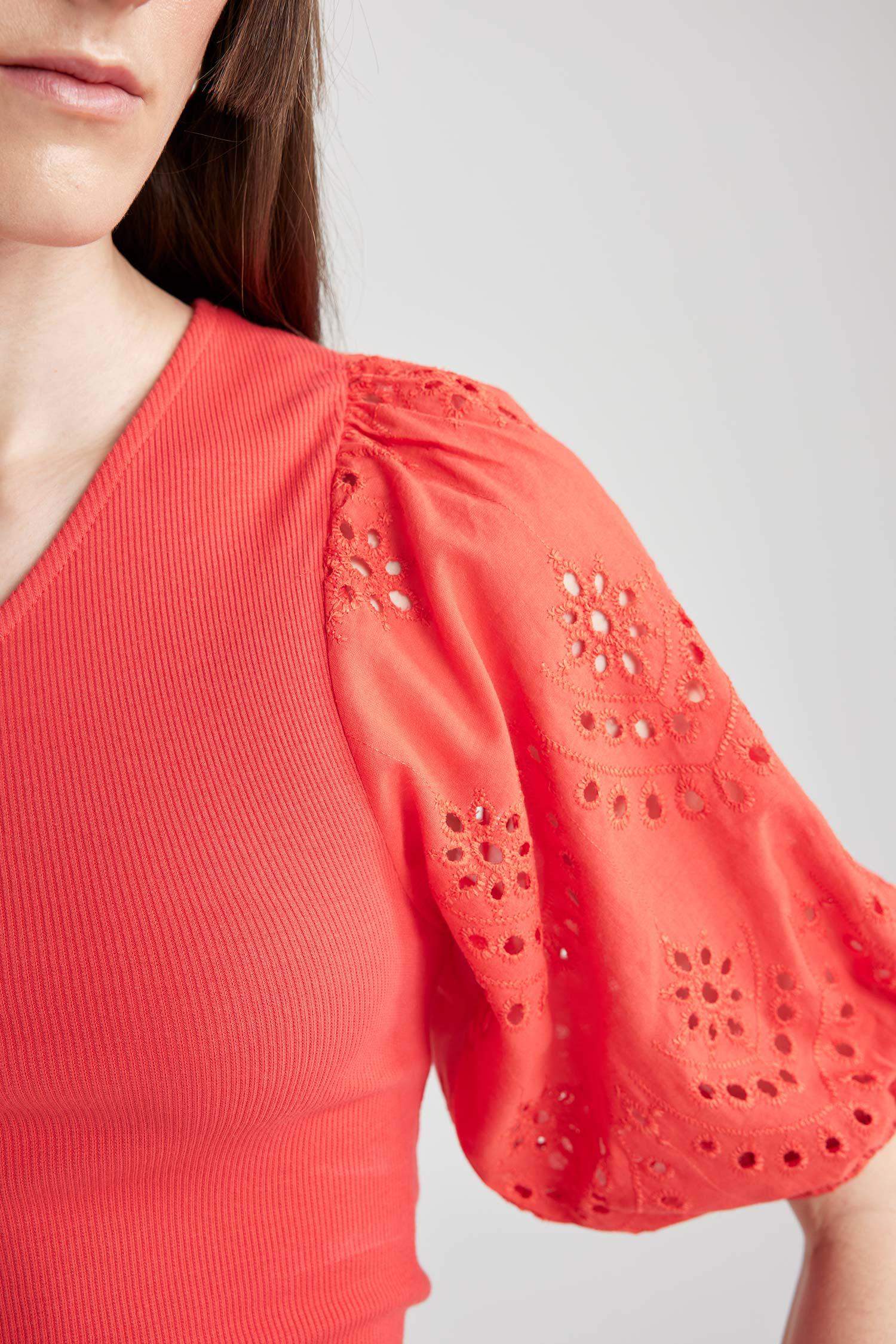 Slim Fit Dar Kesim Tek Omuzlu Fitilli Kaşkorse Kısa Kollu Tişört