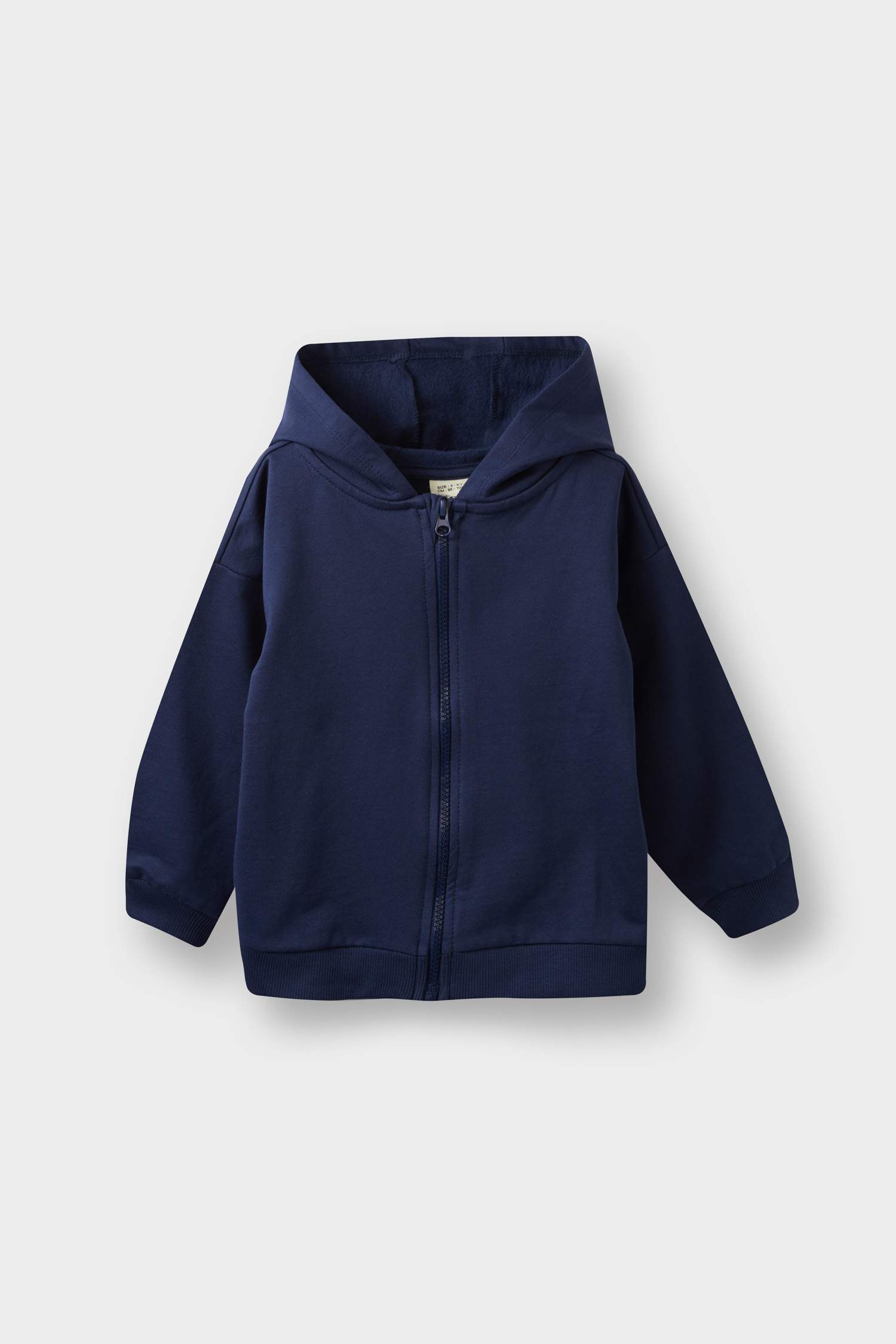 Erkek Bebek Kapüşonlu Basic Düz İçi Yumuşak Tüylü Fermuarlı Sweatshirt 