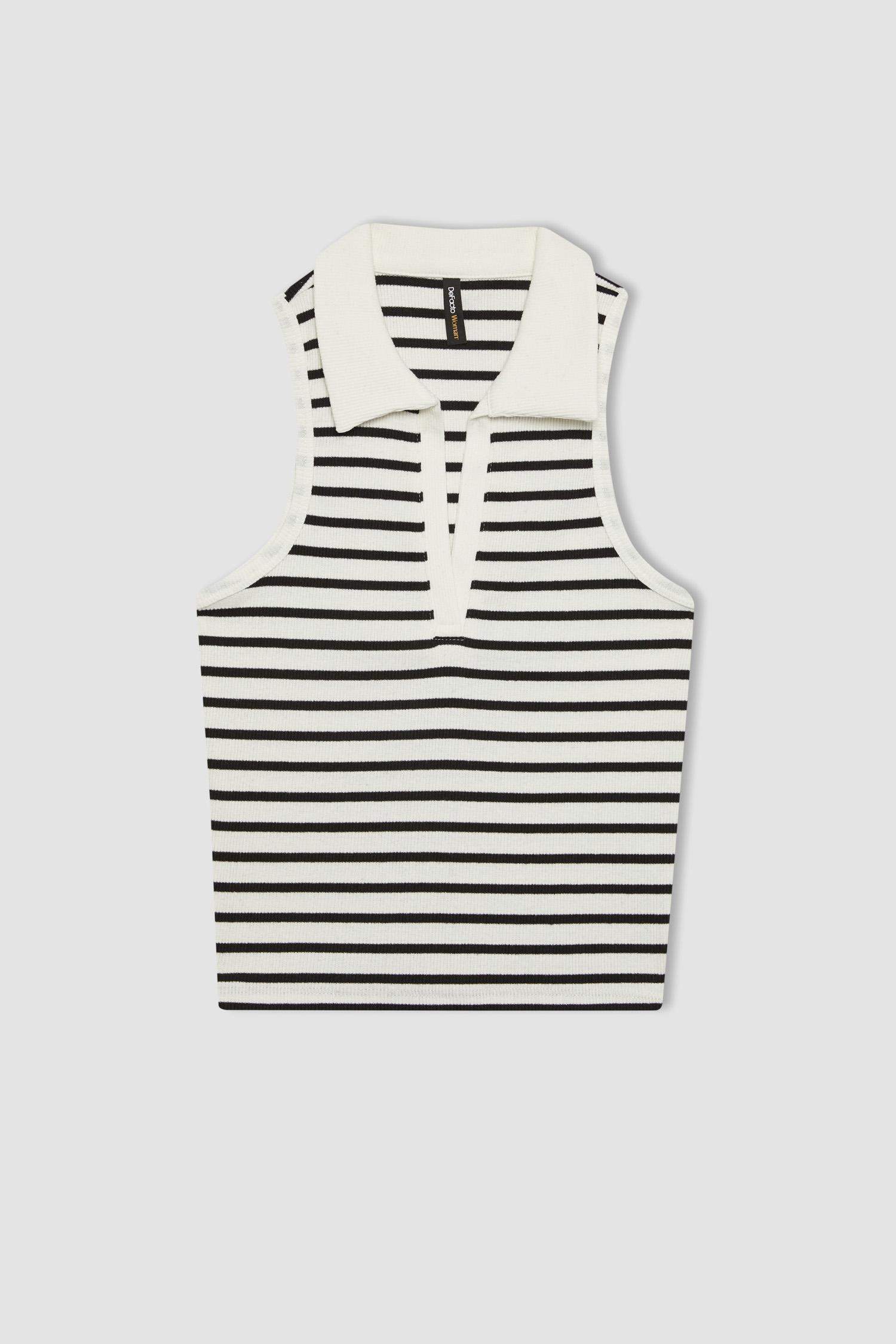 Slim Fit Dar Kesim Çizgili Polo Yaka Fitilli Kaşkorse Atlet