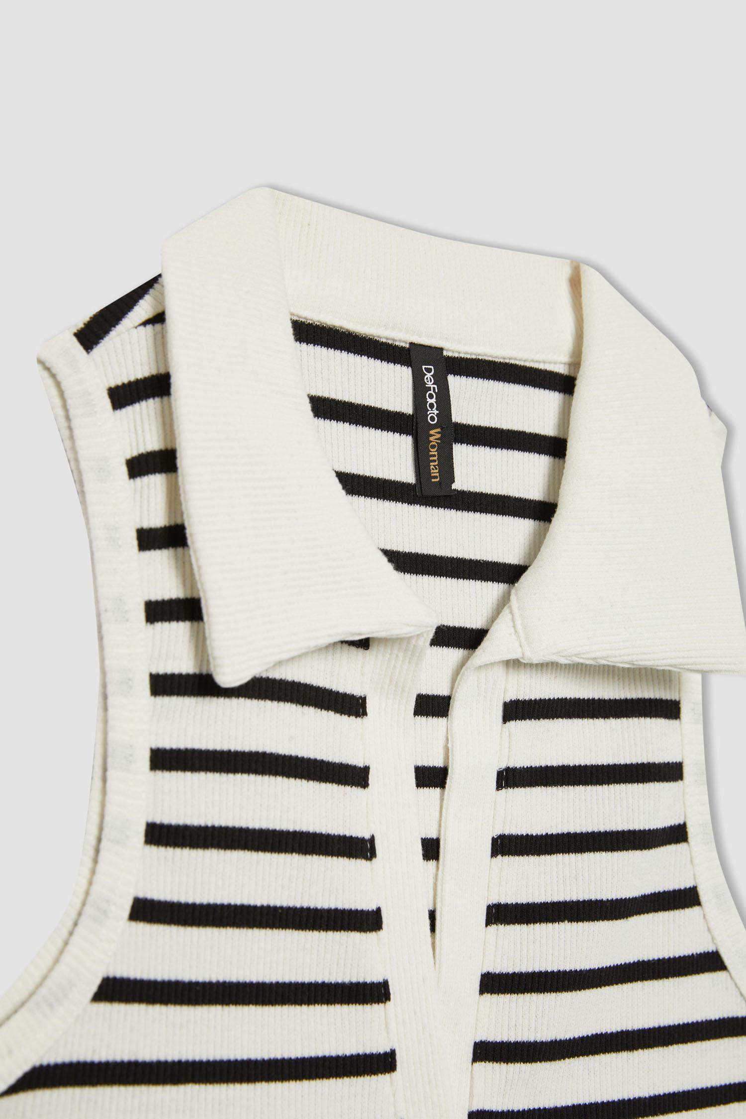 Slim Fit Dar Kesim Çizgili Polo Yaka Fitilli Kaşkorse Atlet