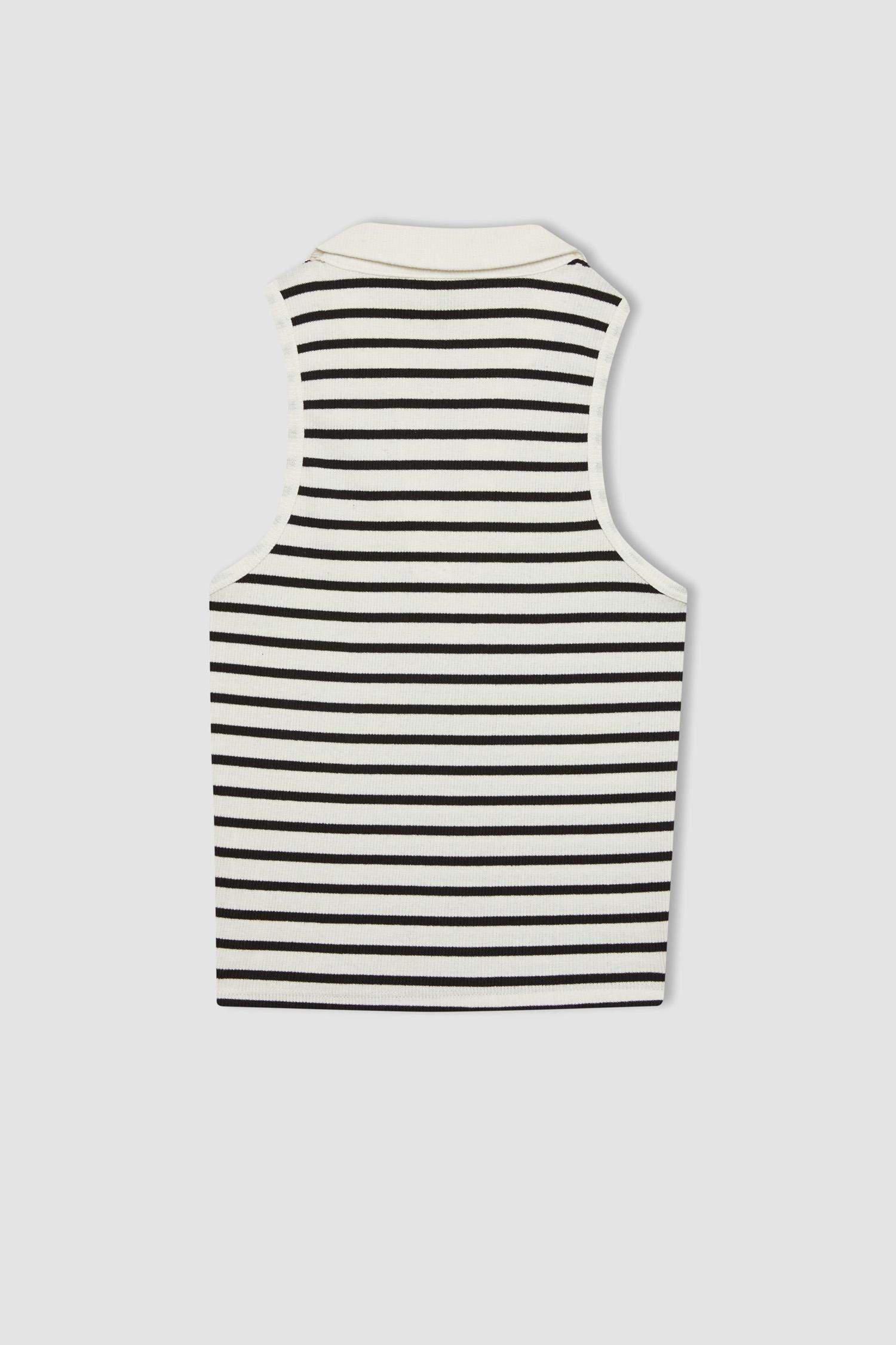 Slim Fit Dar Kesim Çizgili Polo Yaka Fitilli Kaşkorse Atlet