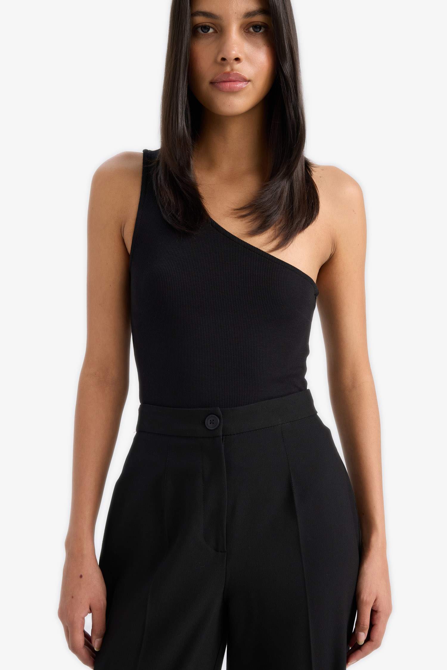 Slim Fit Dar Kesim Tek Omuzlu Fitilli Kaşkorse Atlet