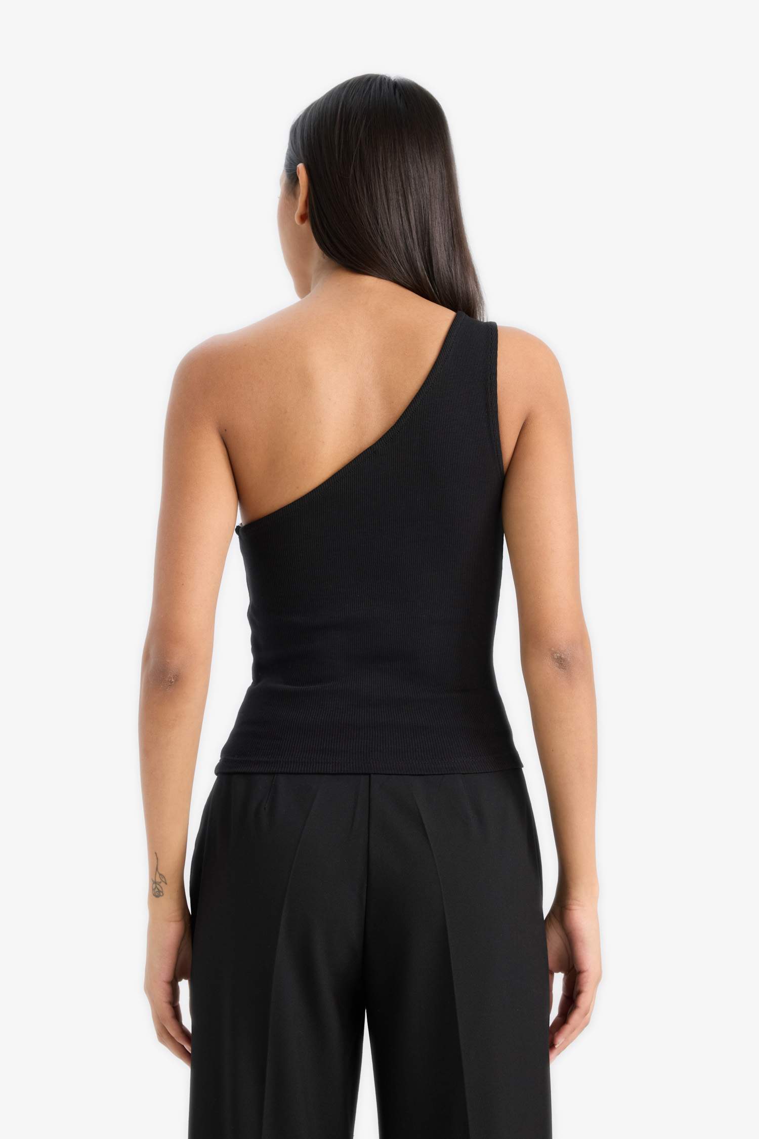 Slim Fit Dar Kesim Tek Omuzlu Fitilli Kaşkorse Atlet