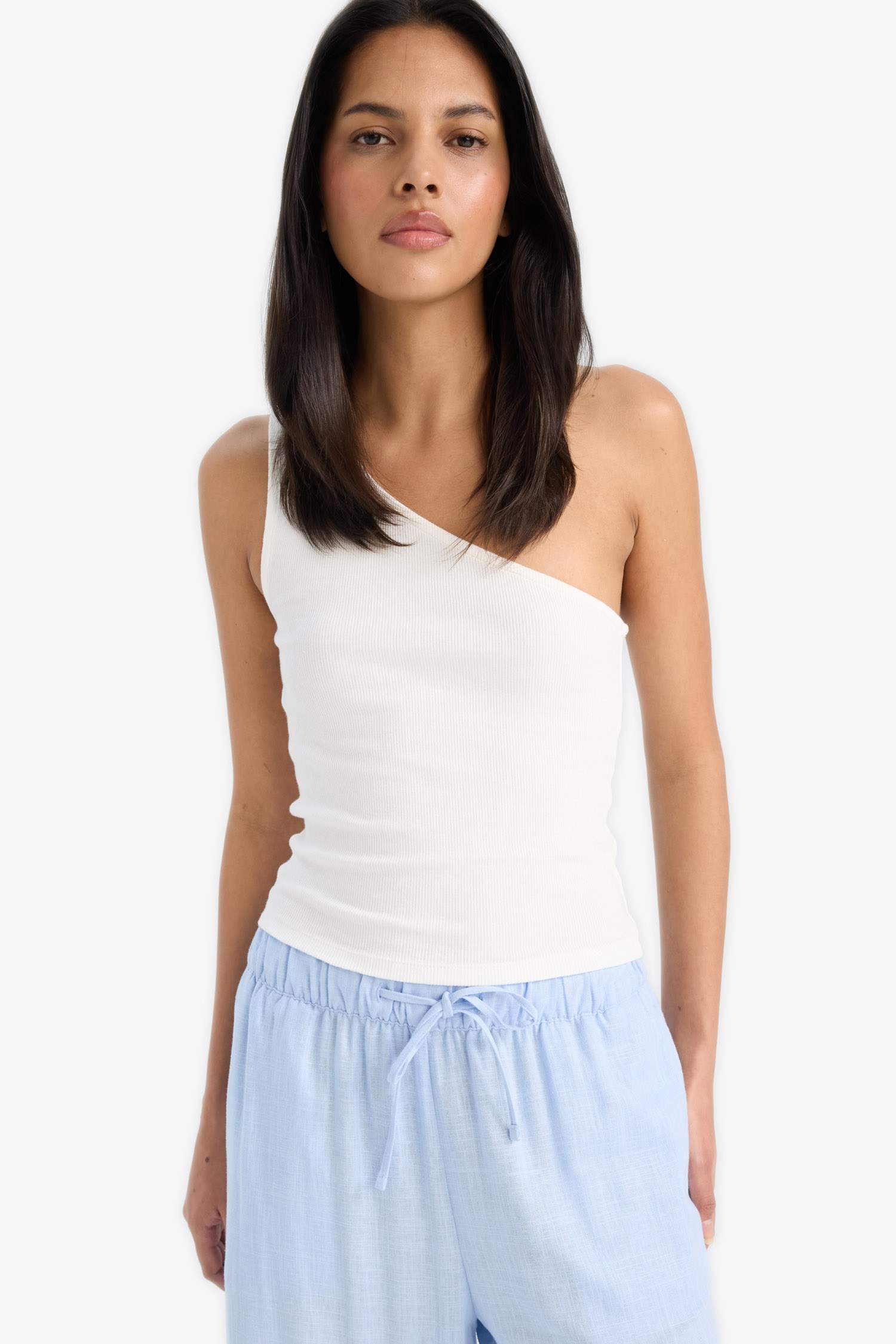 Slim Fit Dar Kesim Tek Omuzlu Fitilli Kaşkorse Atlet