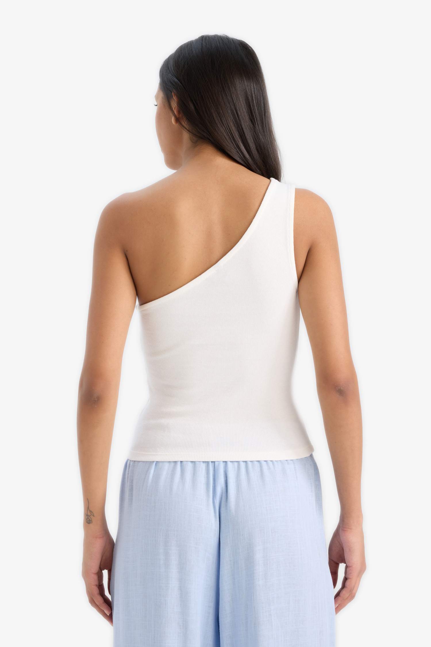 Slim Fit Dar Kesim Tek Omuzlu Fitilli Kaşkorse Atlet