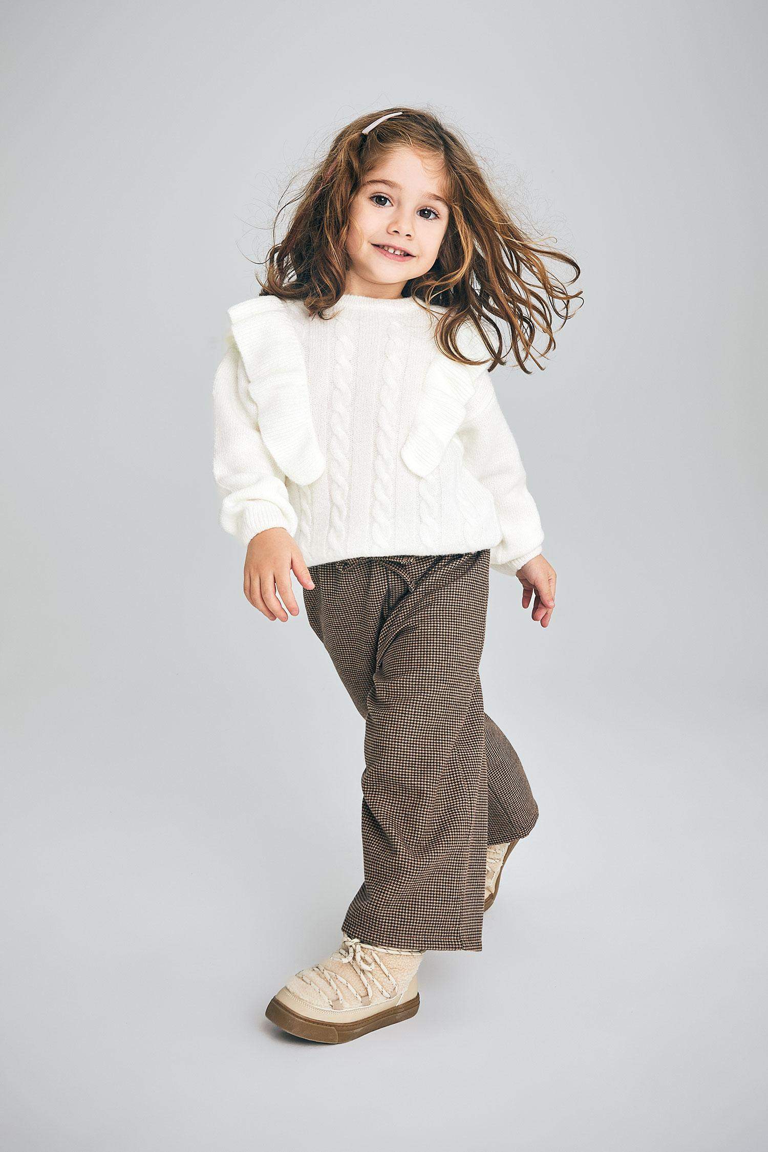 Baby Girl Regular Fit Houndstooth Wide Leg Trousers