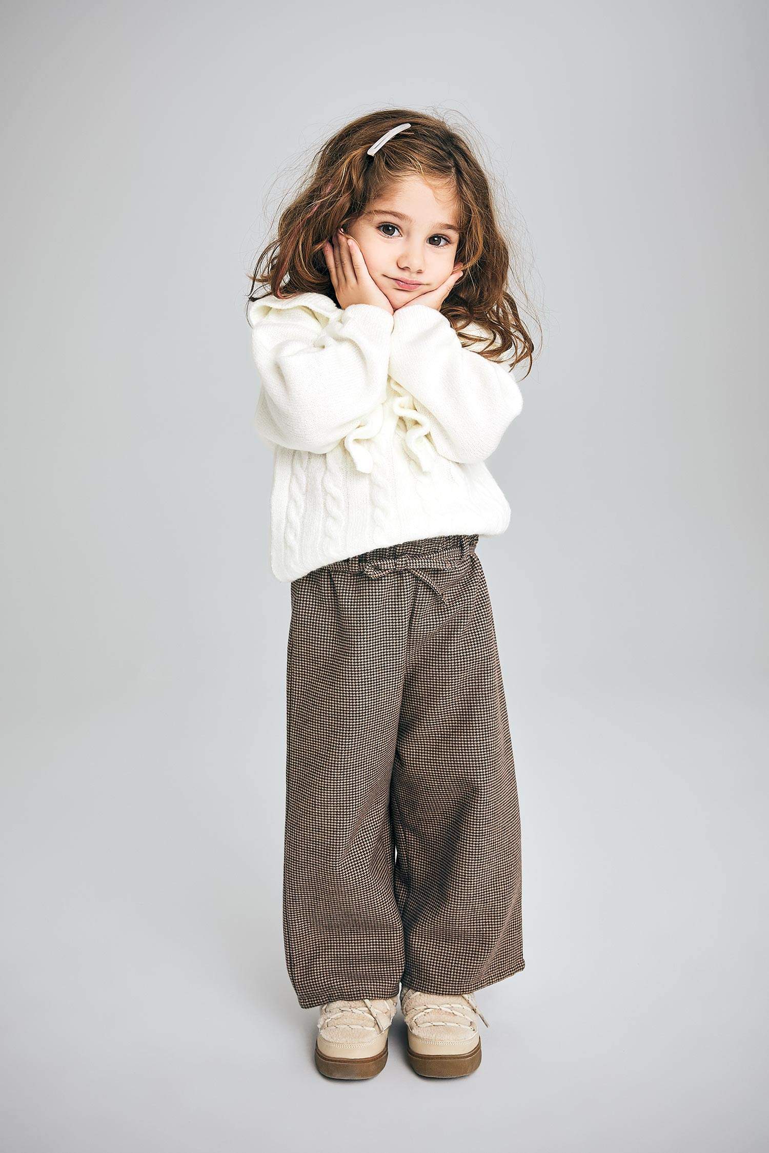 Baby Girl Regular Fit Houndstooth Wide Leg Trousers