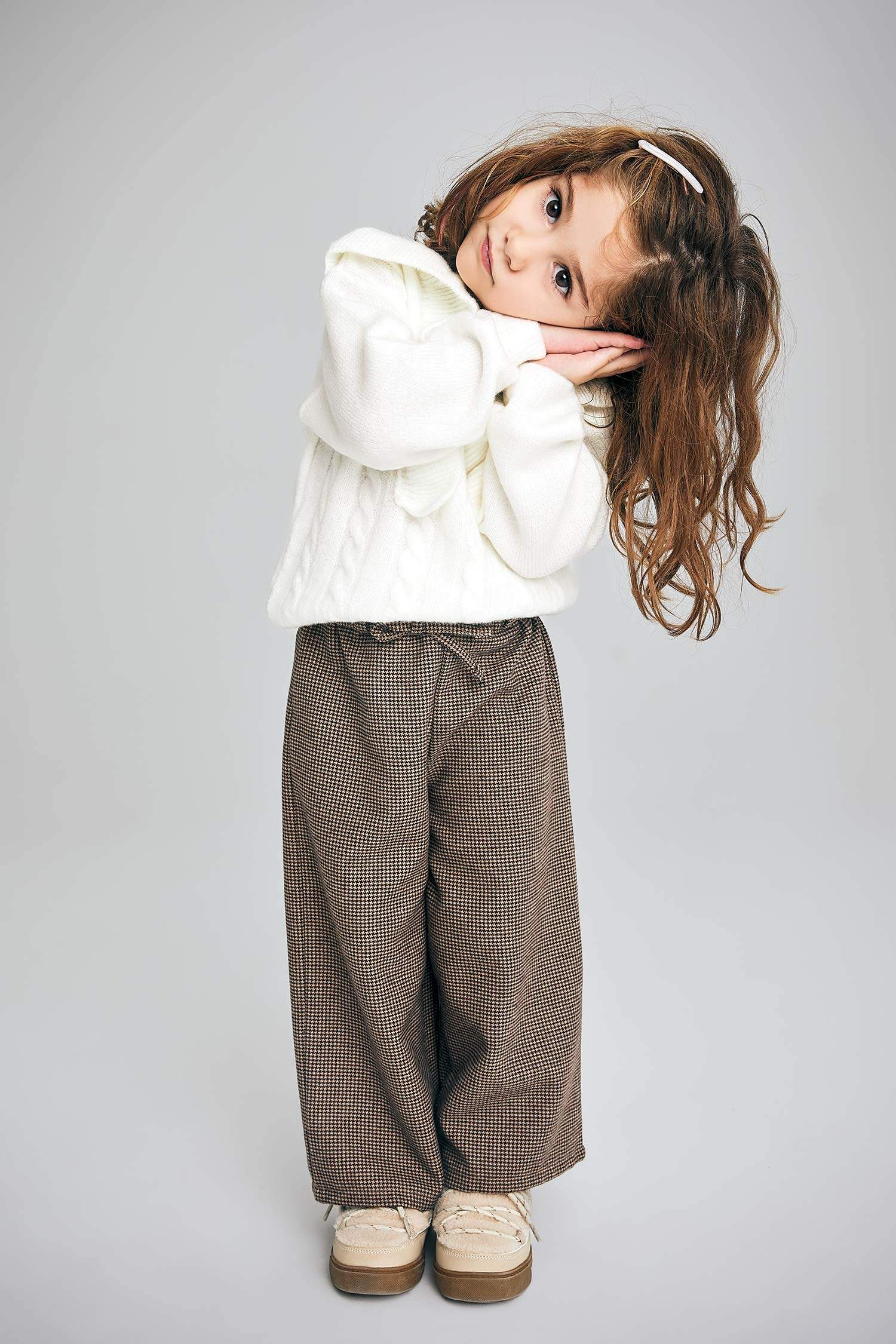 Baby Girl Regular Fit Houndstooth Wide Leg Trousers