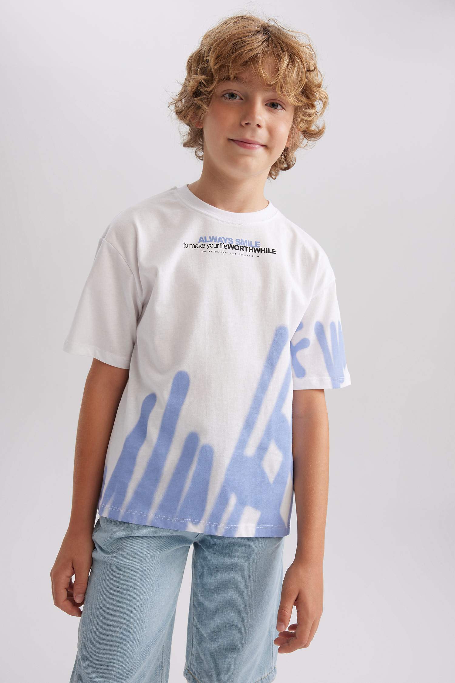 T-Shirt Oversize À Manches Courtes Imprimé Col Ras Du Cou Garçon