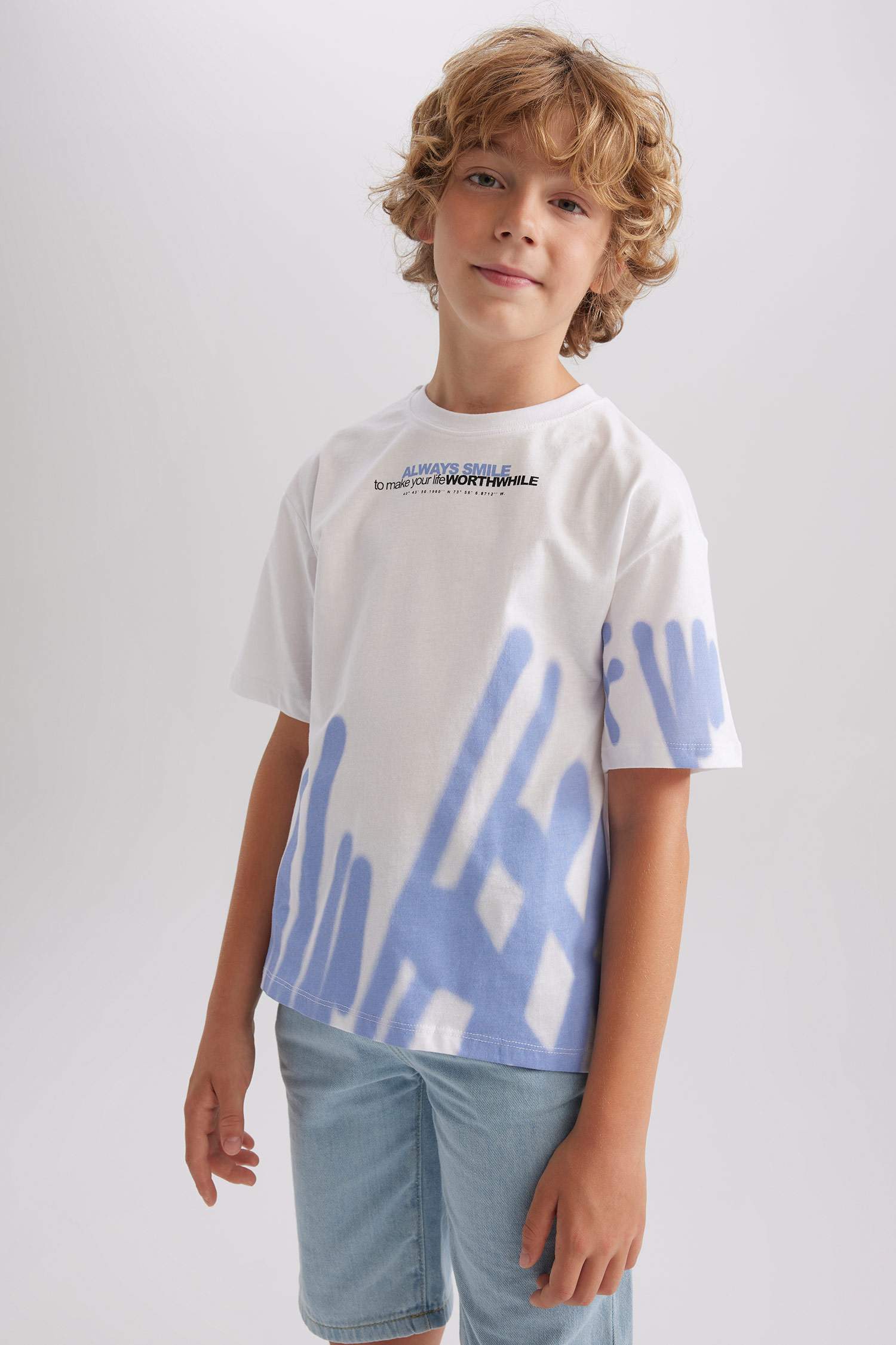 T-Shirt Oversize À Manches Courtes Imprimé Col Ras Du Cou Garçon
