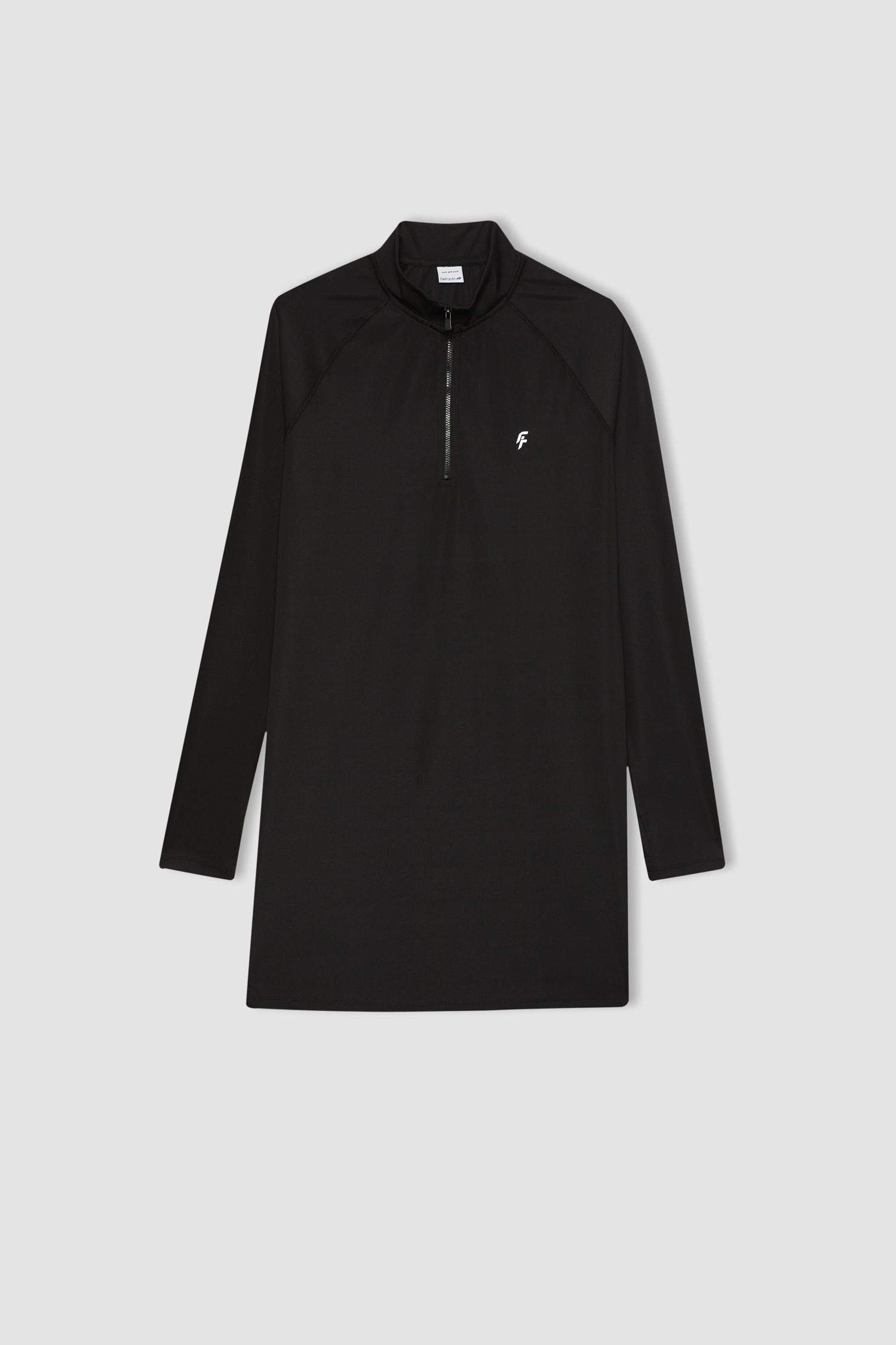 DeFactoFit Long Fit Dik Yaka Baskılı Sporcu Uzun Kollu Tişört