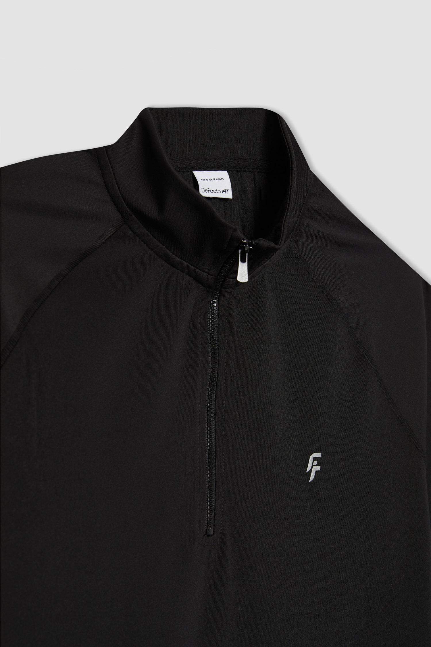 DeFactoFit Long Fit Dik Yaka Baskılı Sporcu Uzun Kollu Tişört