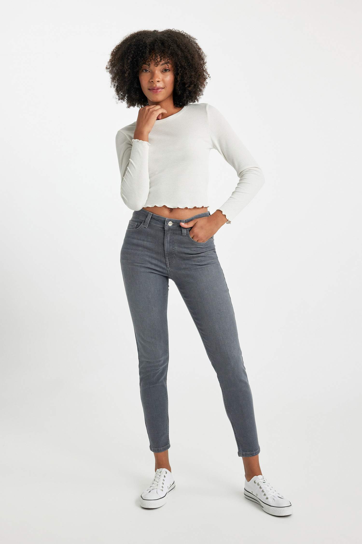 Rebeca Skinny Fit Normal Bel Cepli Dar Paça Uzun Boy Jean Pantolon