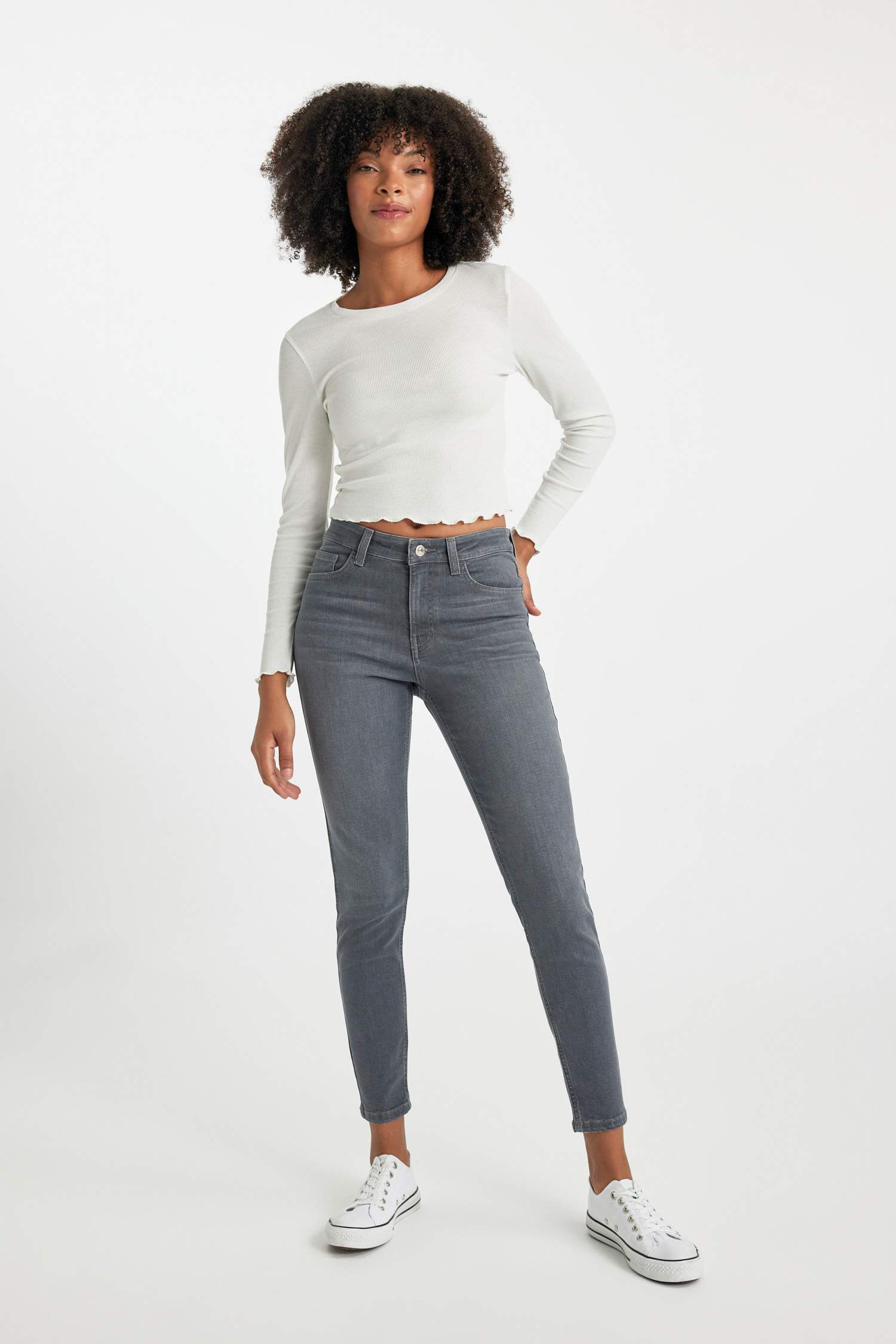 Rebeca Skinny Fit Normal Bel Cepli Dar Paça Uzun Boy Jean Pantolon