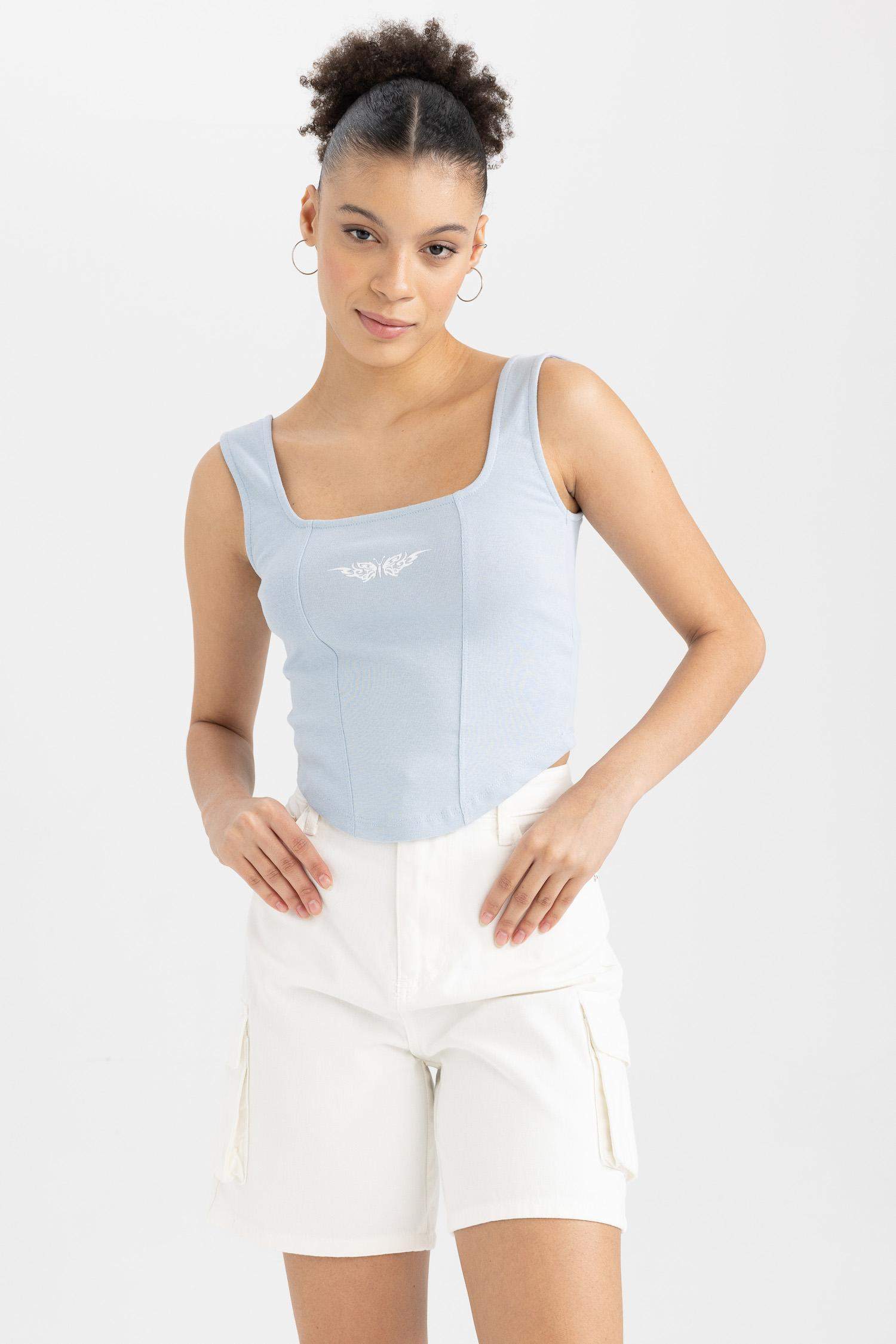 Coool Fitted Printed Rib Crop Singlet