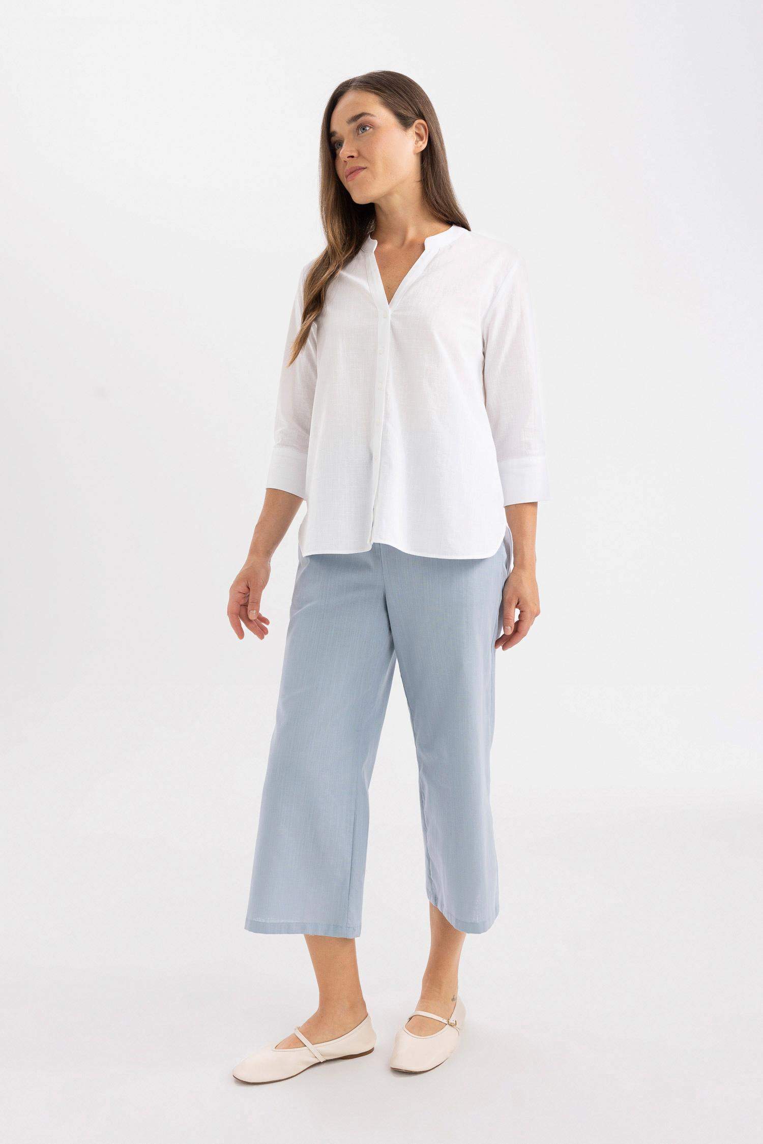 Pantalon capri aspect lin à jambes larges