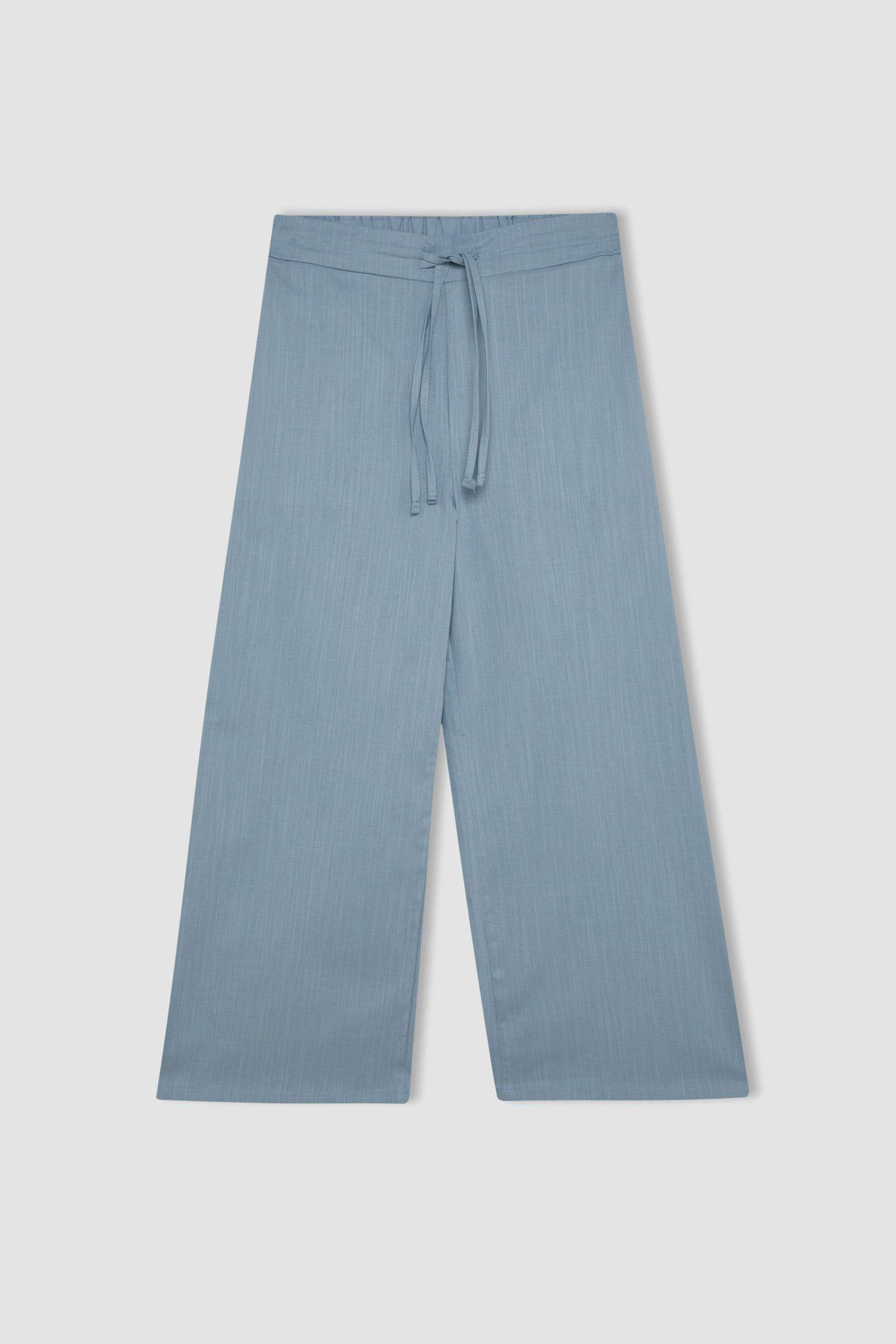 Pantalon capri aspect lin à jambes larges