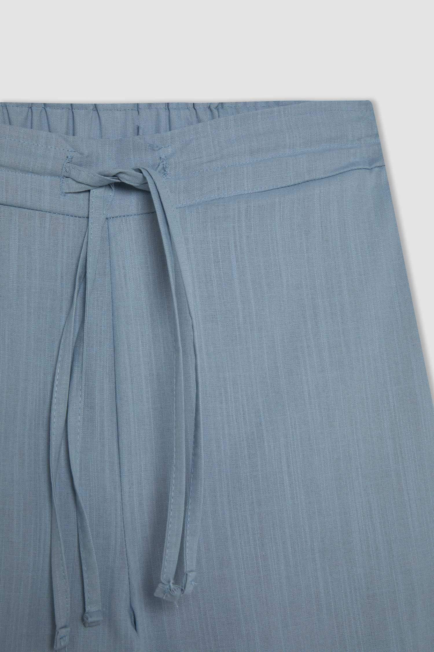 Pantalon capri aspect lin à jambes larges