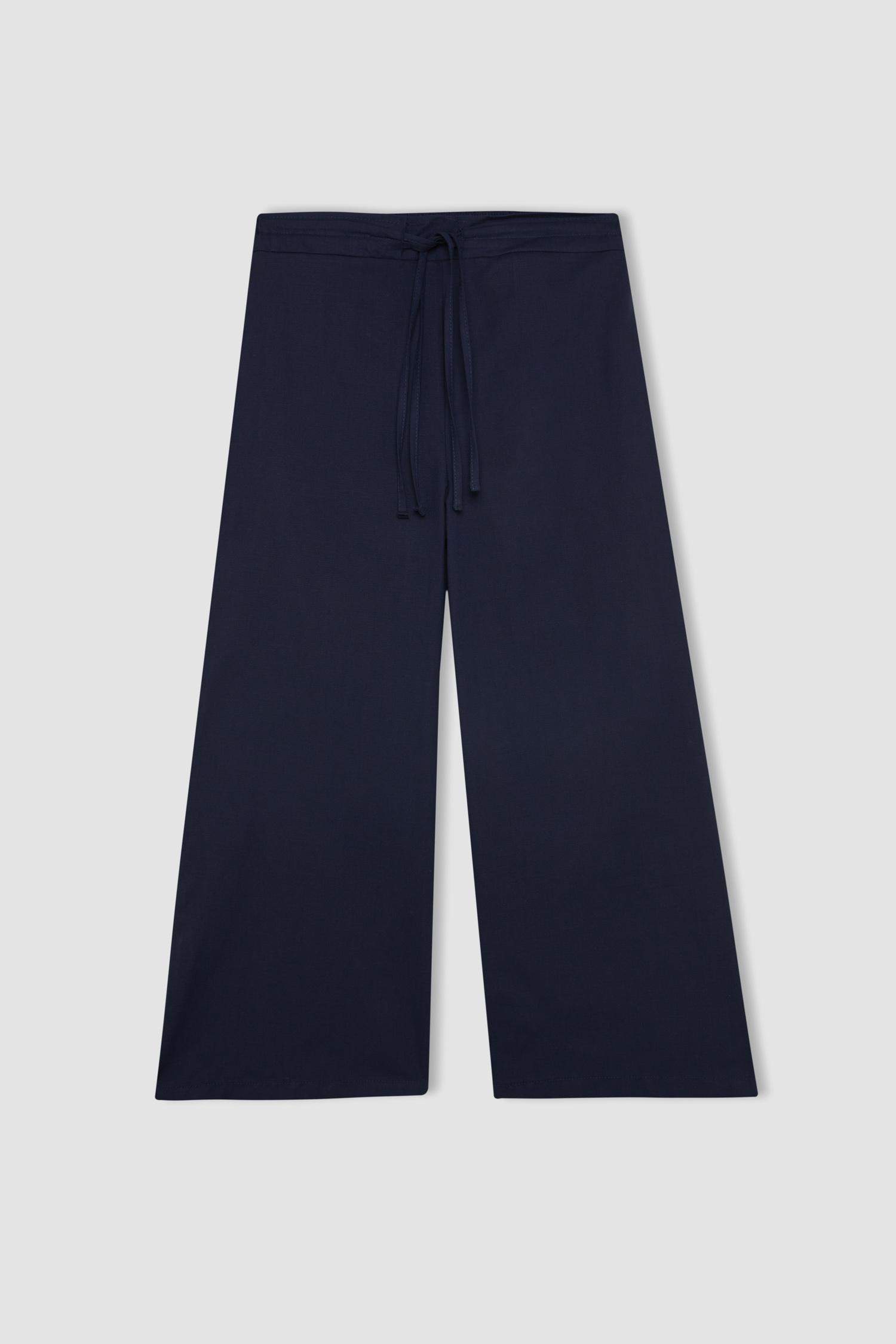 Pantalon capri aspect lin à jambes larges