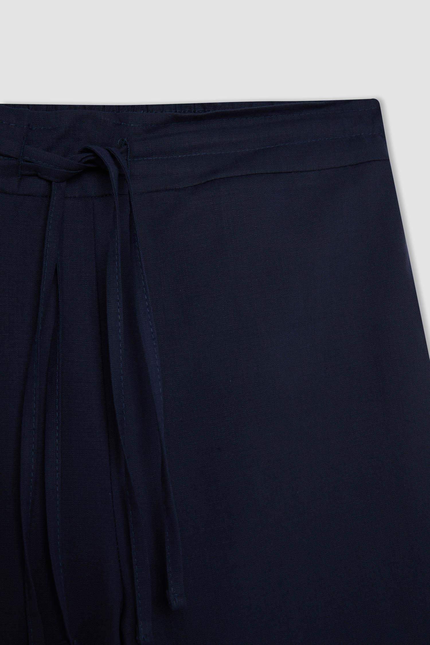 Pantalon capri aspect lin à jambes larges
