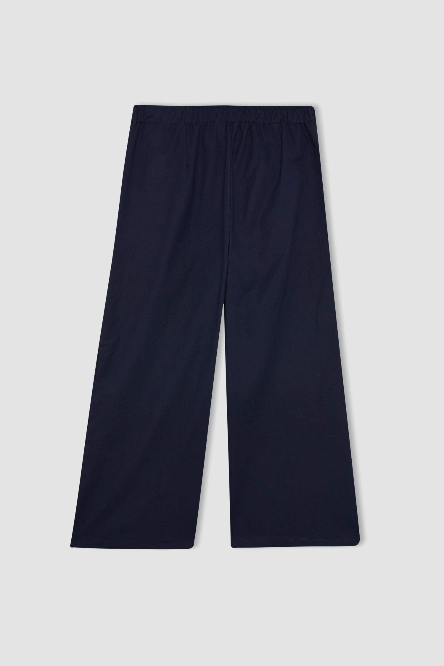 Pantalon capri aspect lin à jambes larges