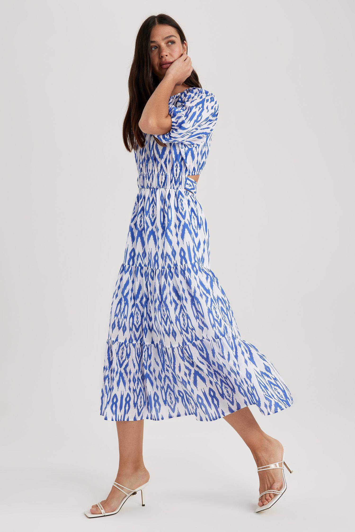 Crew Neck Voile Raglan Sleeve Midi Short Sleeve Dress