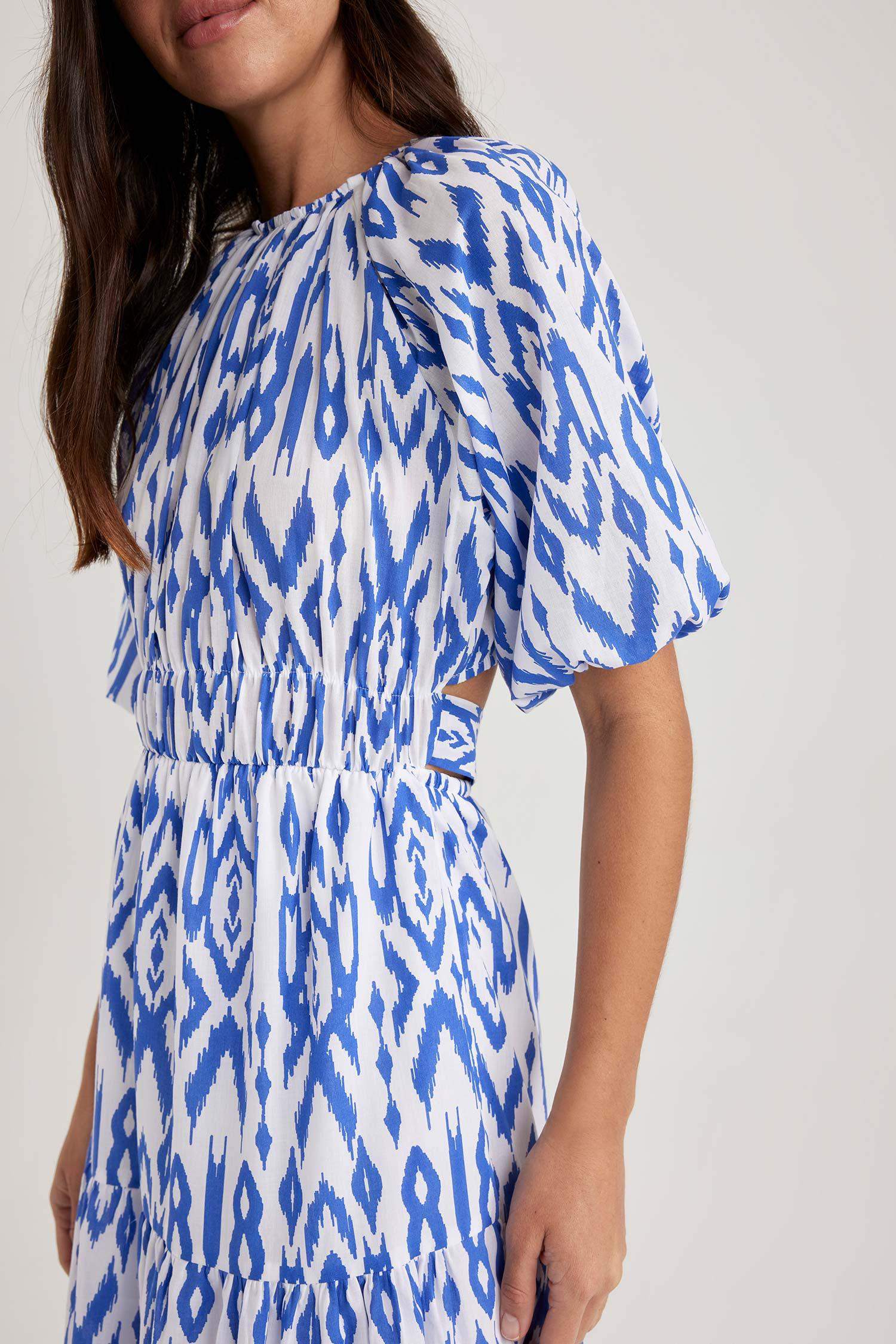 Crew Neck Voile Raglan Sleeve Midi Short Sleeve Dress