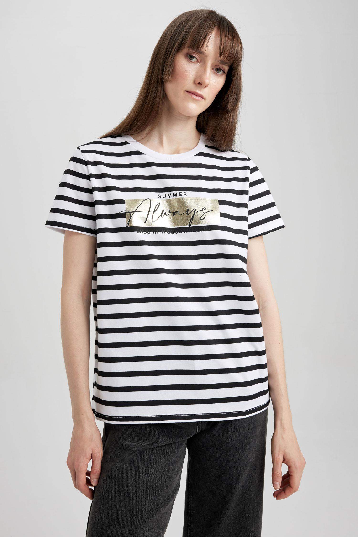 Regular Fit Crew Neck Slogan Short Sleeve T-Shirt