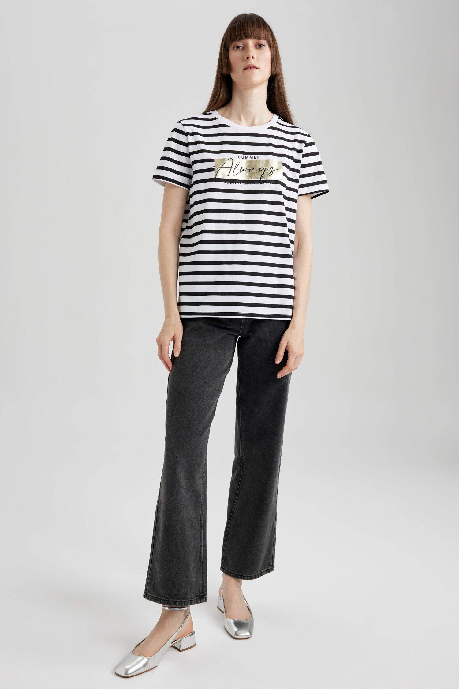 Regular Fit Crew Neck Slogan Short Sleeve T-Shirt