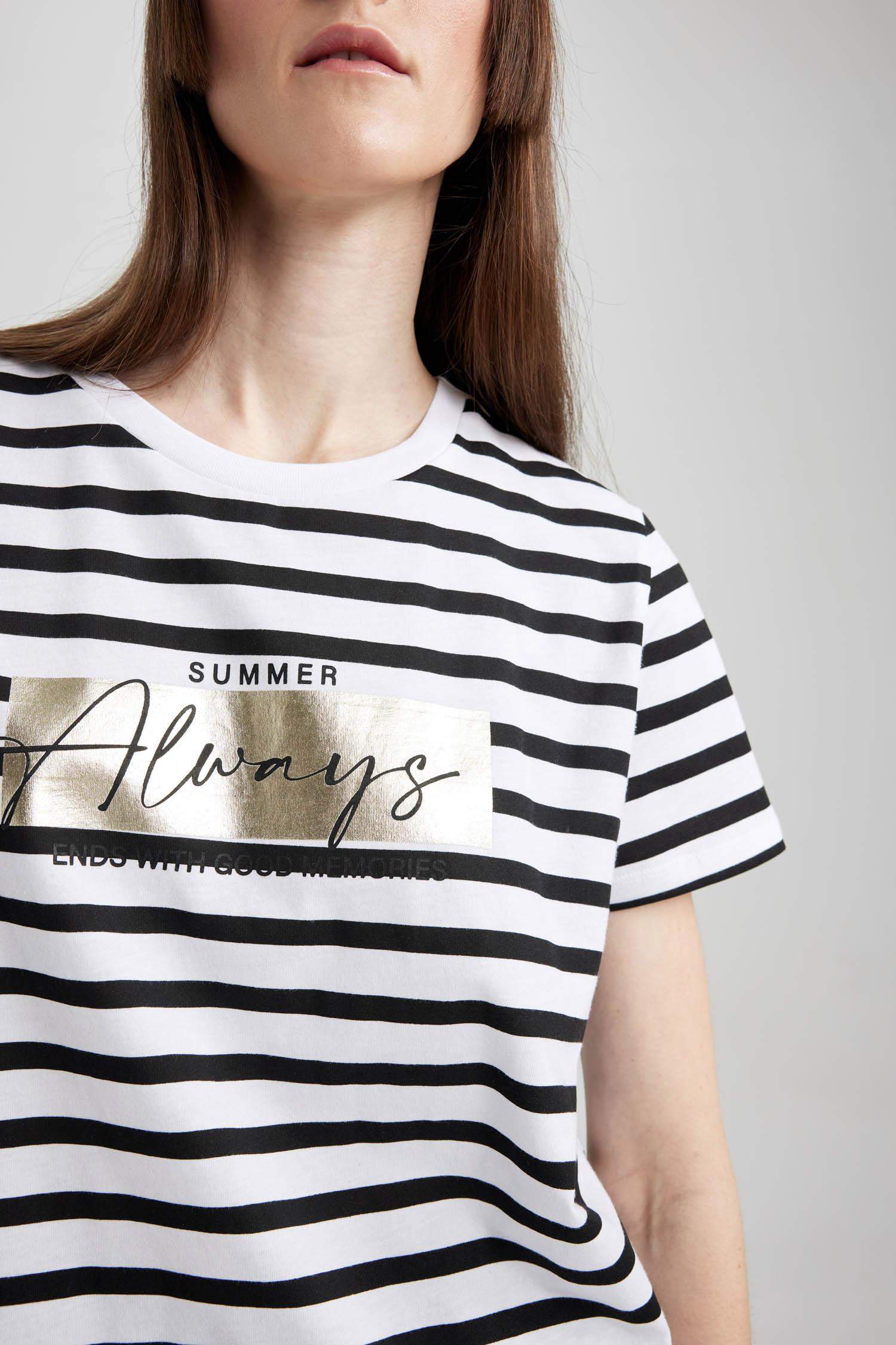 Regular Fit Crew Neck Slogan Short Sleeve T-Shirt