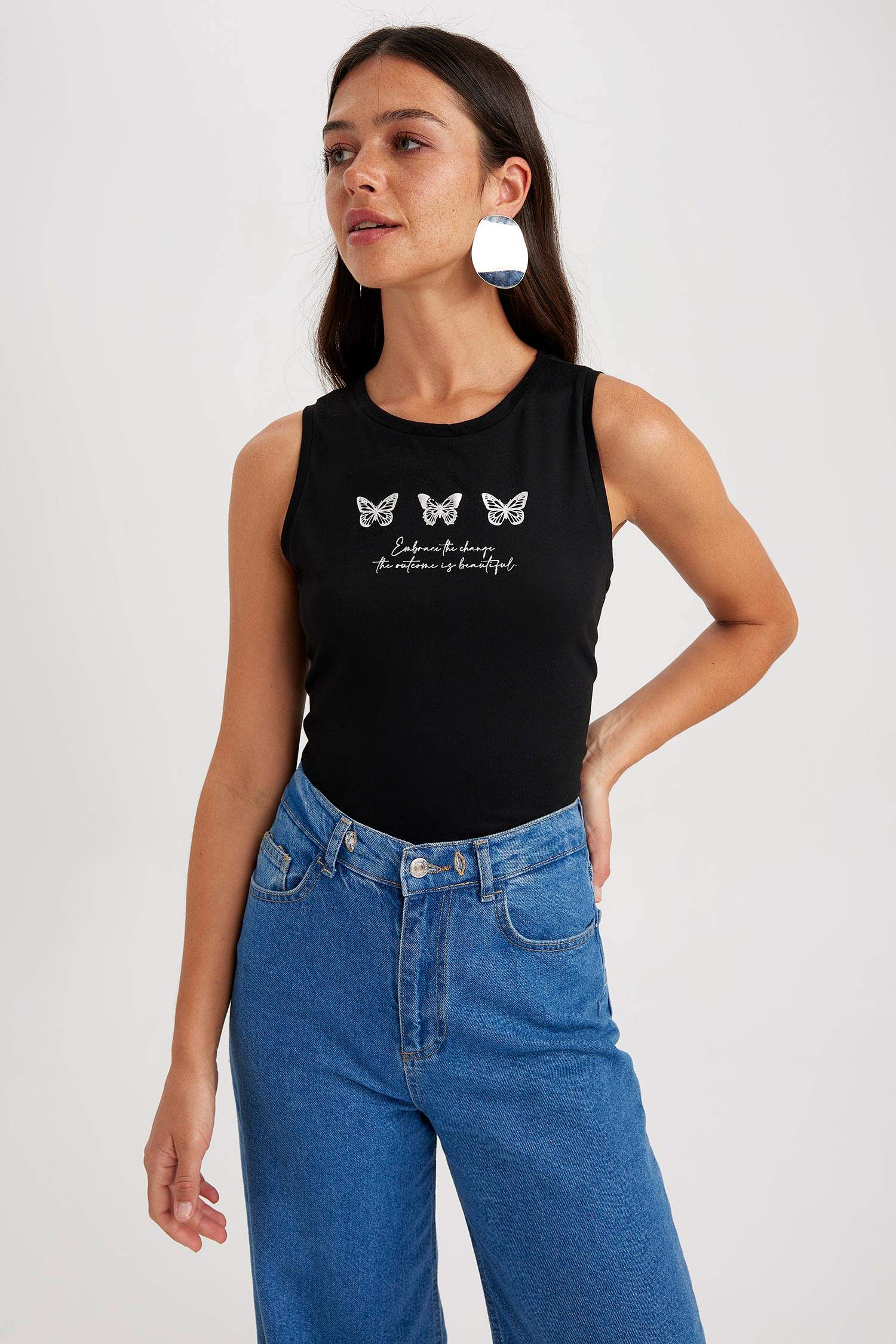 Regular Fıt Baskılı Bisiklet Yaka Atlet