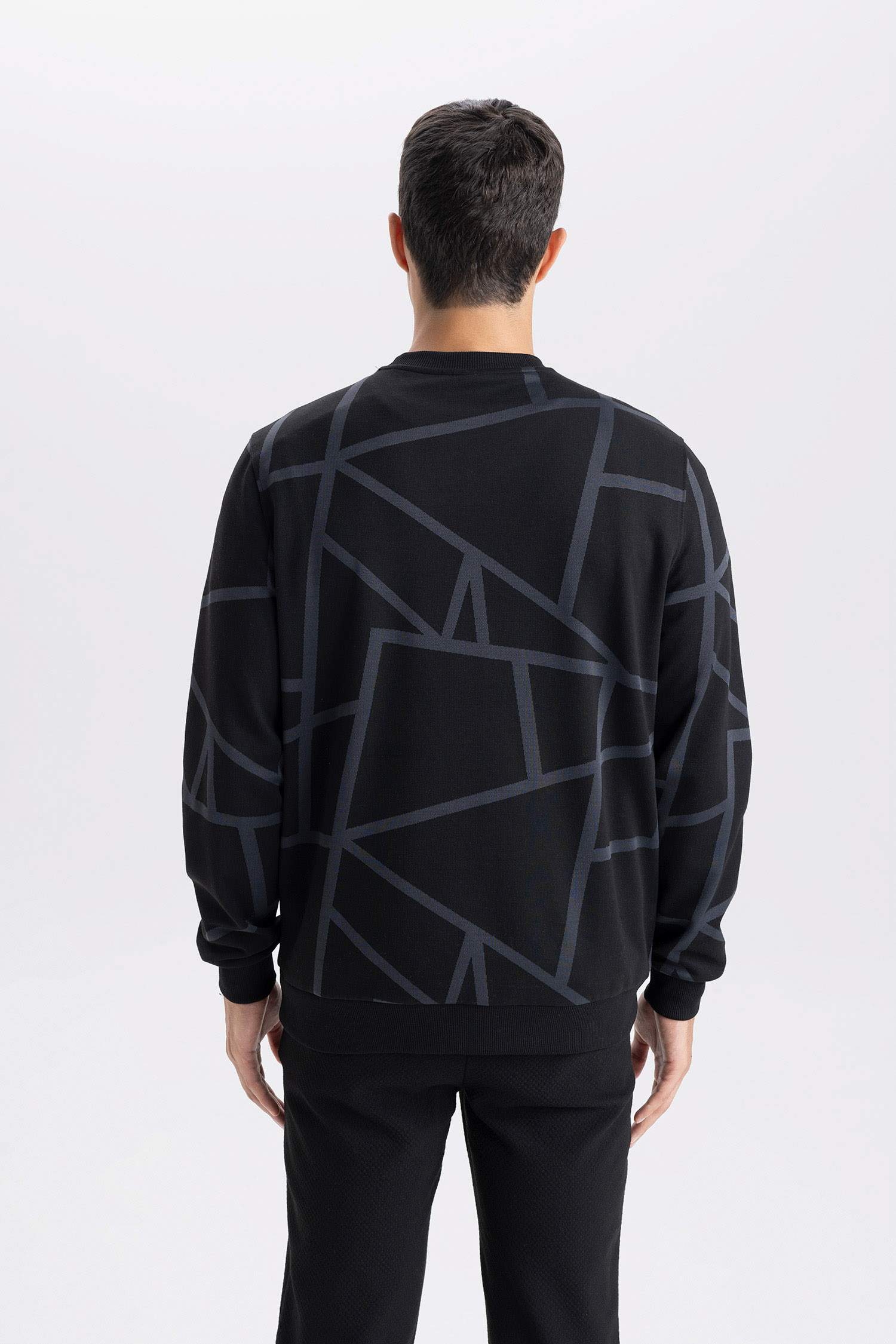Modern Fit Bisiklet Yaka Desenli Sweatshirt