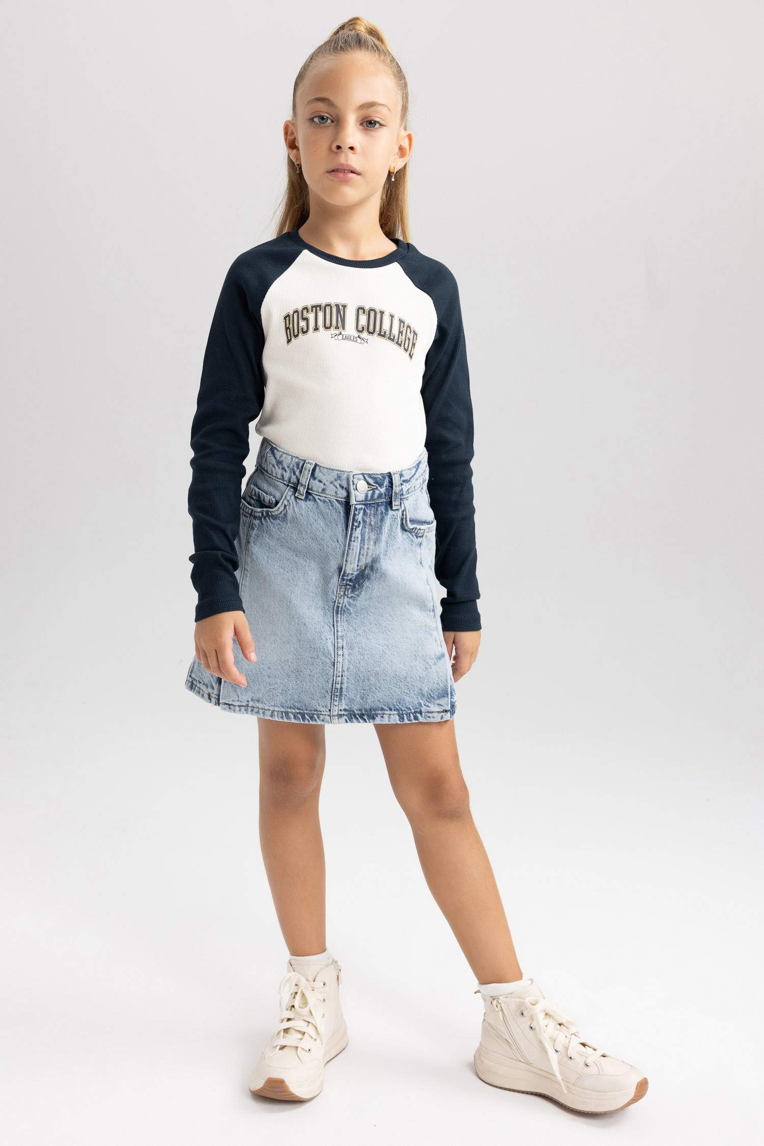 Қыздарға дөңгелек жаға ұзын жеңді Ұзын жеңді футболка