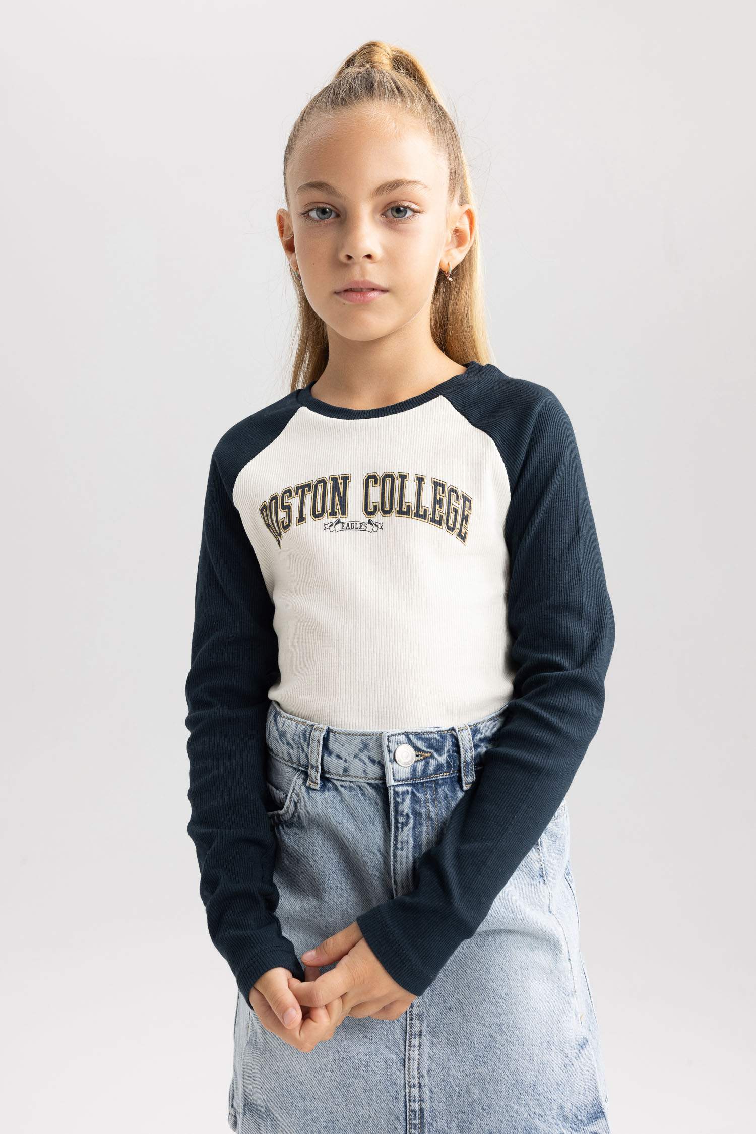 Қыздарға дөңгелек жаға ұзын жеңді Ұзын жеңді футболка