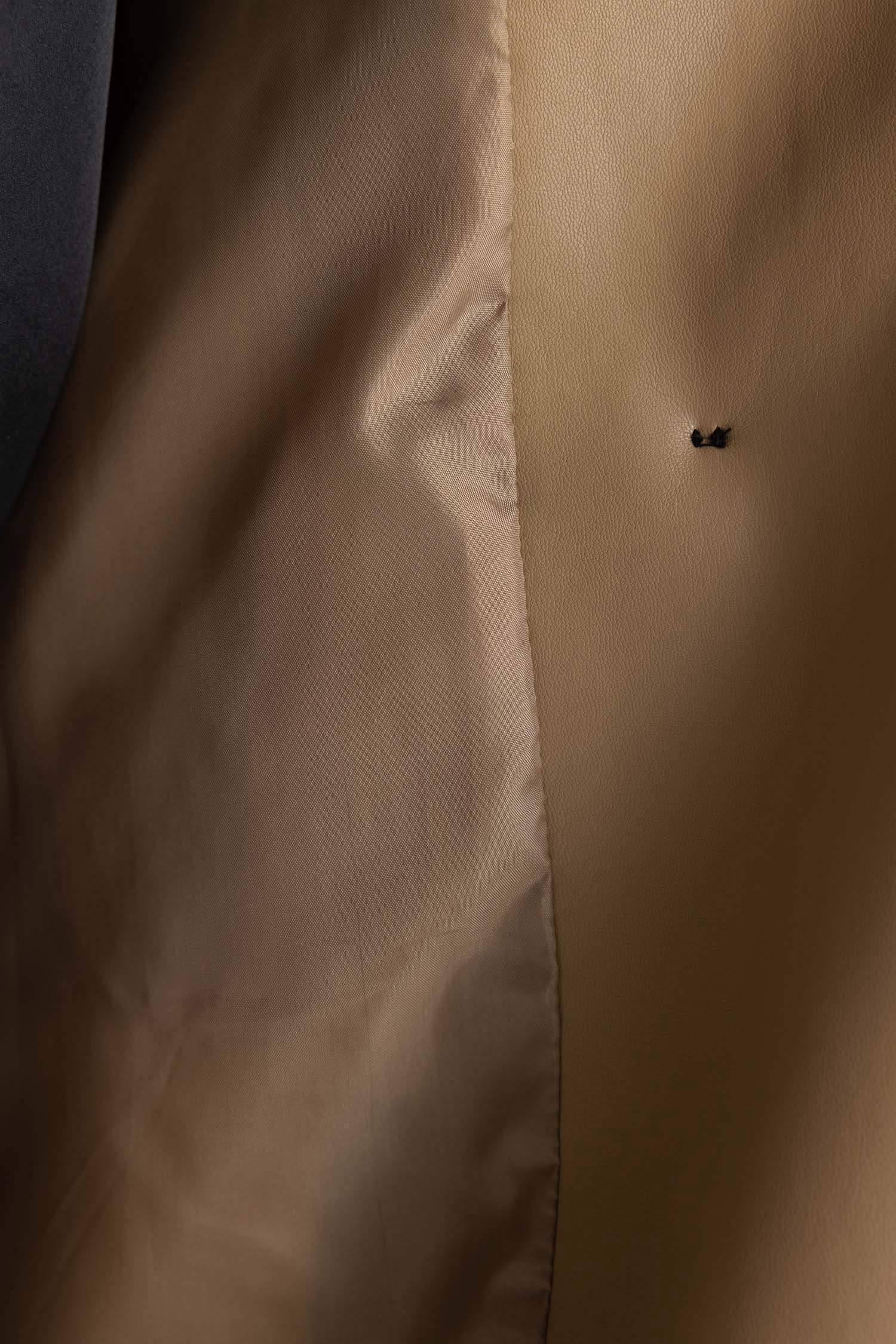 Su İtici Suni Deri Trençkot Kruvaze Yaka Düğmeli Kemerli Cepli