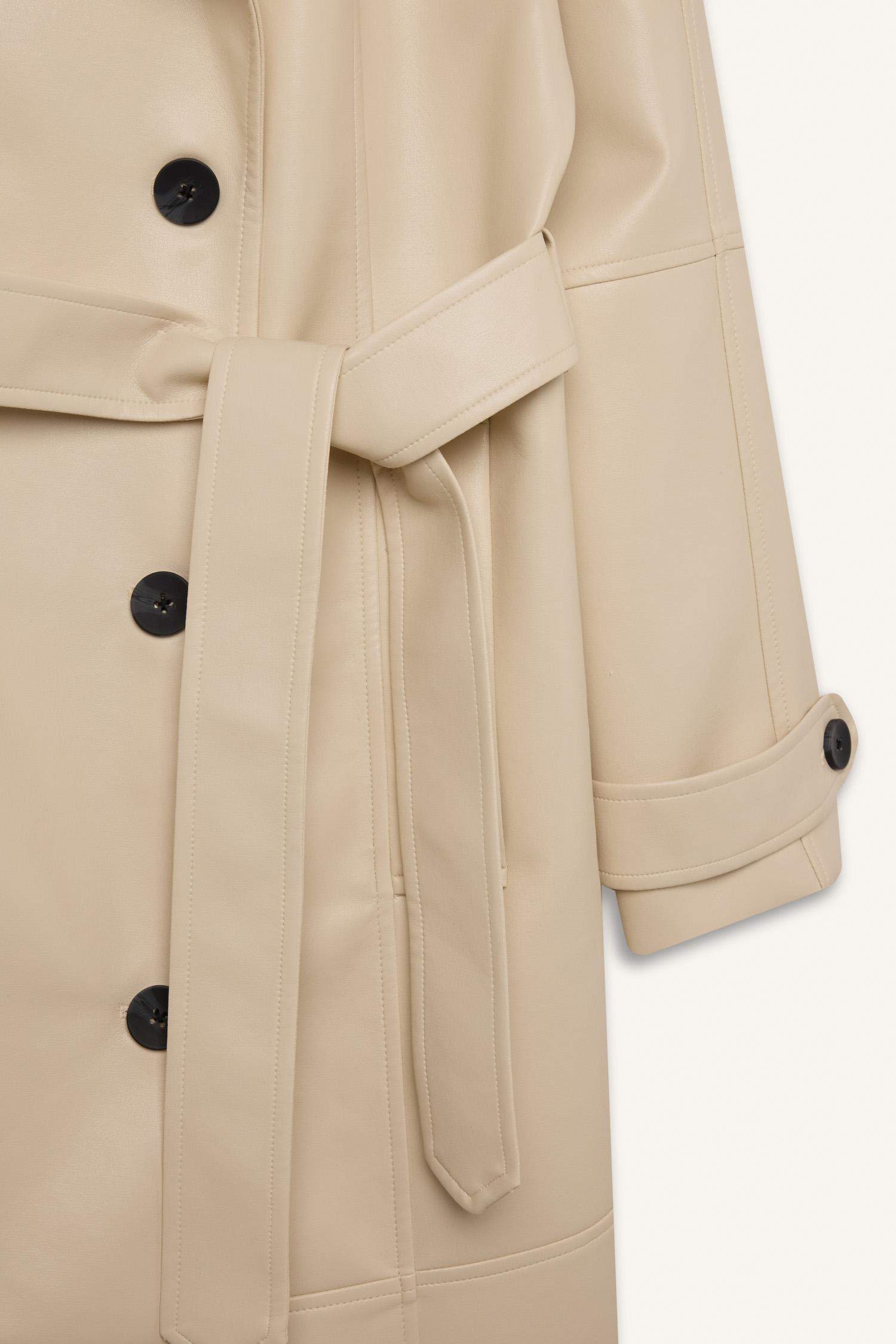 Su İtici Suni Deri Trençkot Kruvaze Yaka Düğmeli Kemerli Cepli