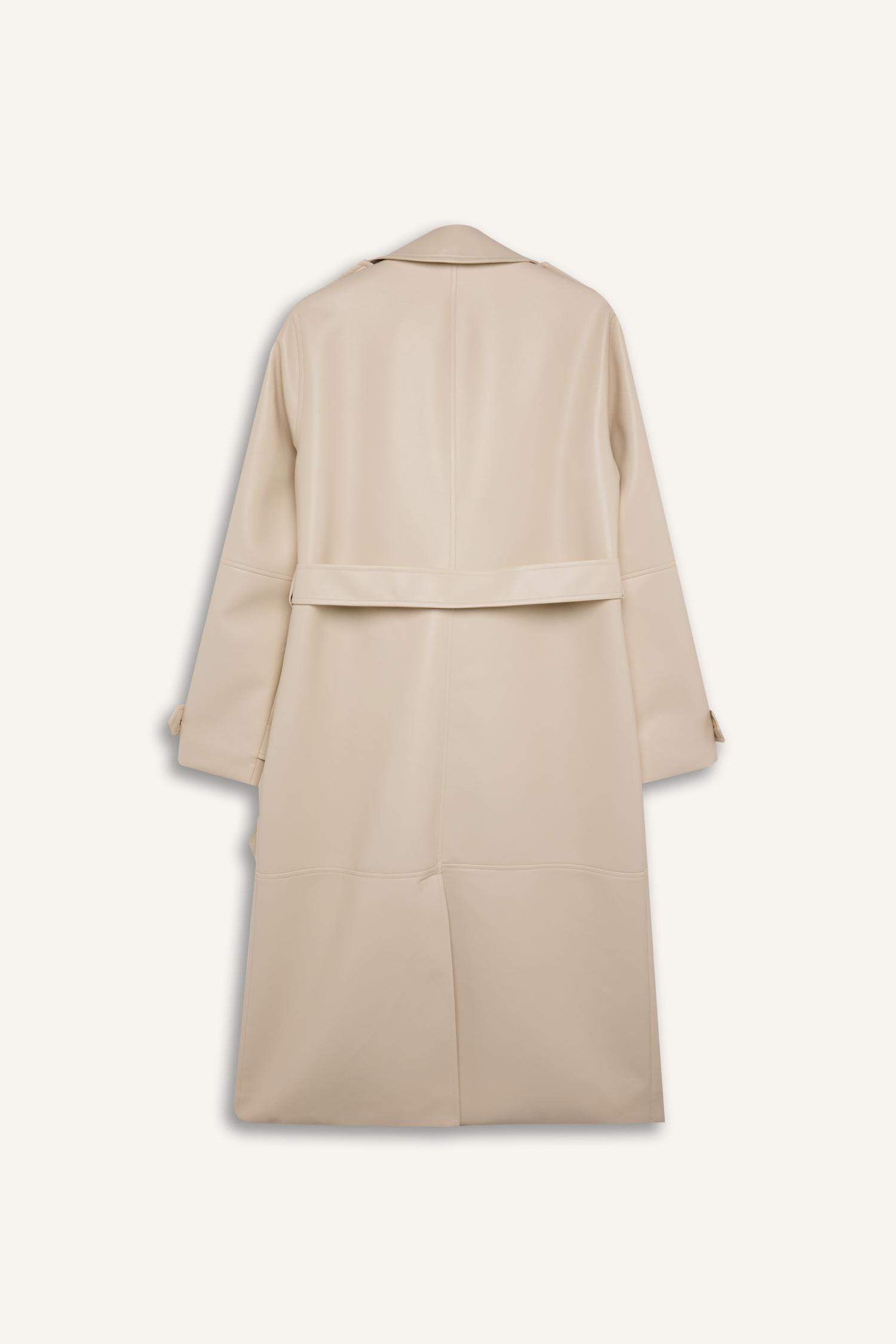 Su İtici Suni Deri Trençkot Kruvaze Yaka Düğmeli Kemerli Cepli