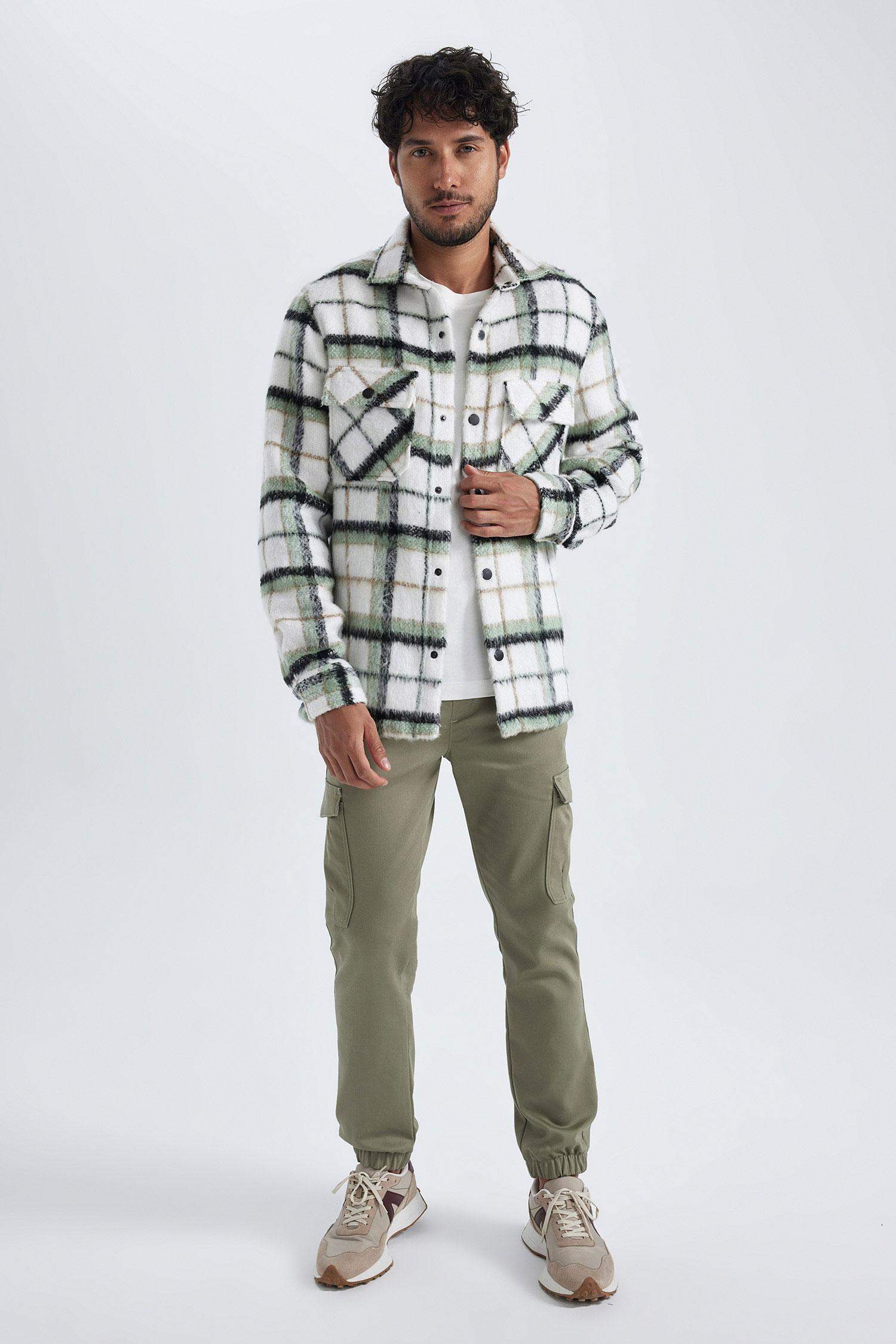 جاكيت قميص كاروهات بقصة عادية بياخة بولو