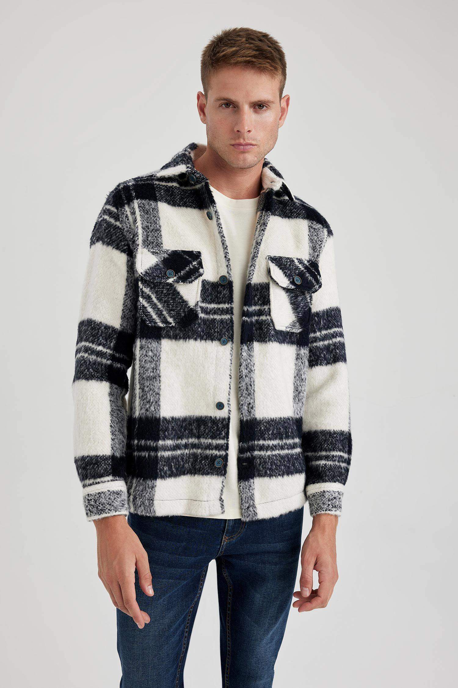 Regular Fit Polo Neck Long Sleeve Shirt Jacket