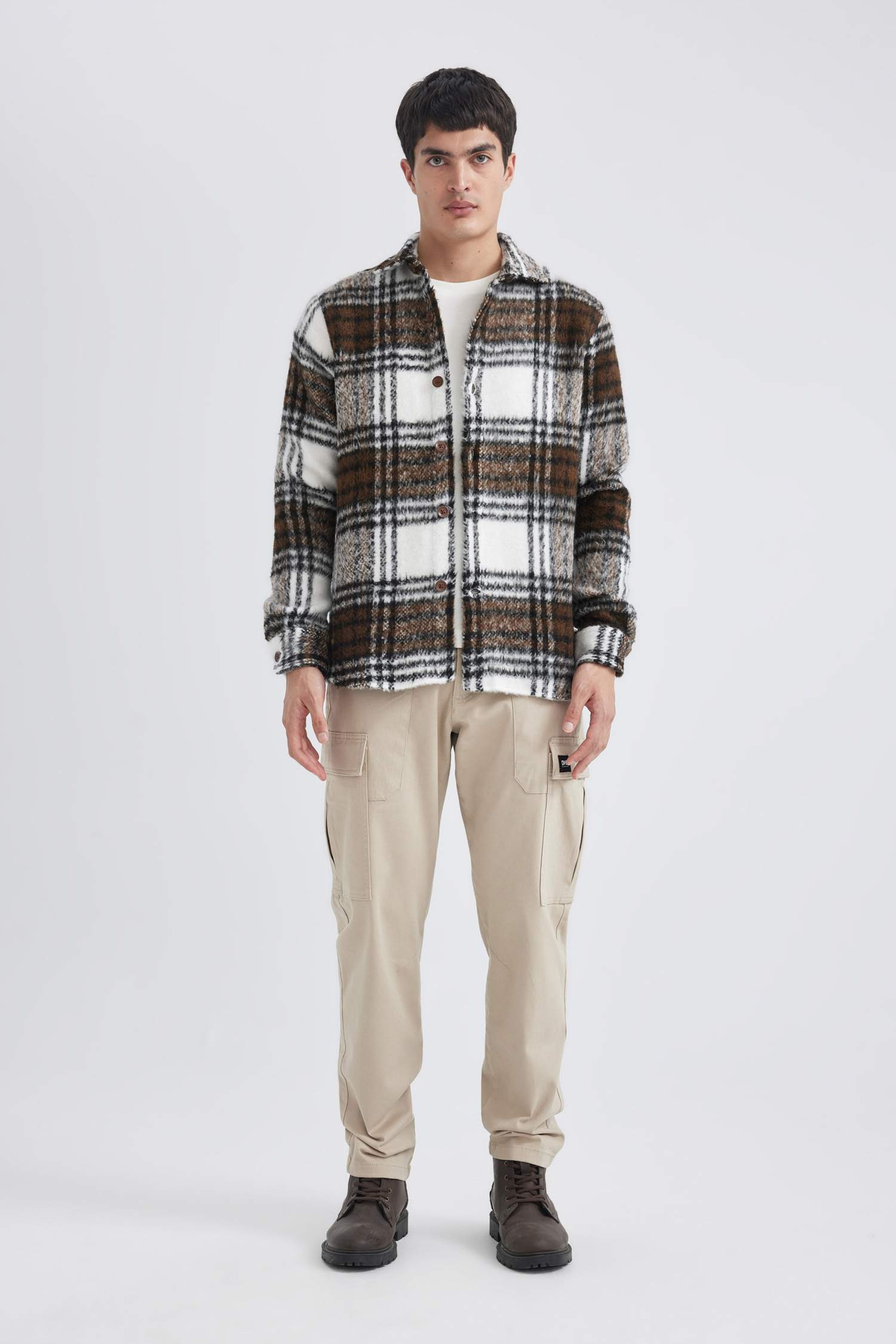 Regular Fit Polo Yaka Ekose Desenli Gömlek Ceket