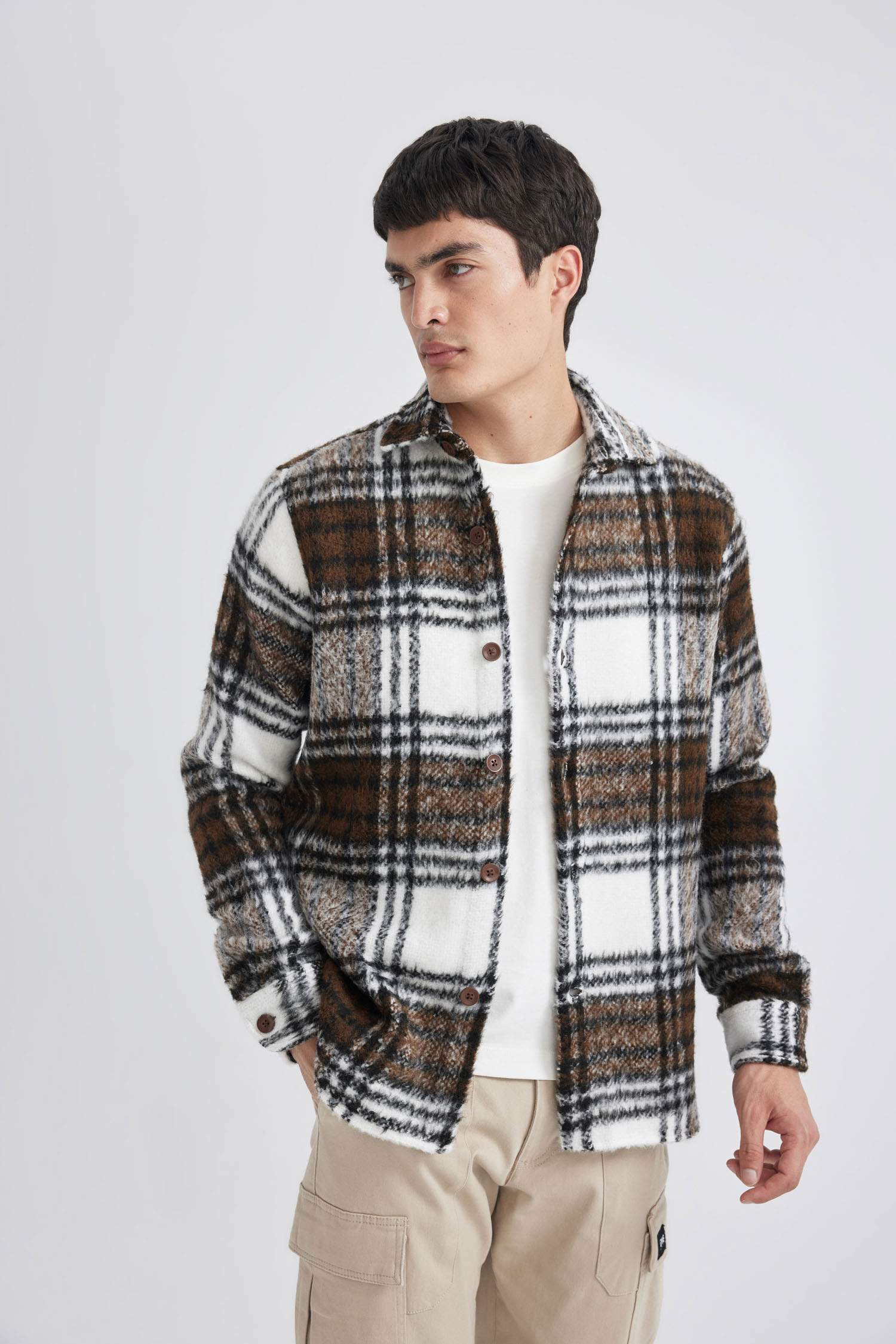 Regular Fit Polo Yaka Ekose Desenli Gömlek Ceket