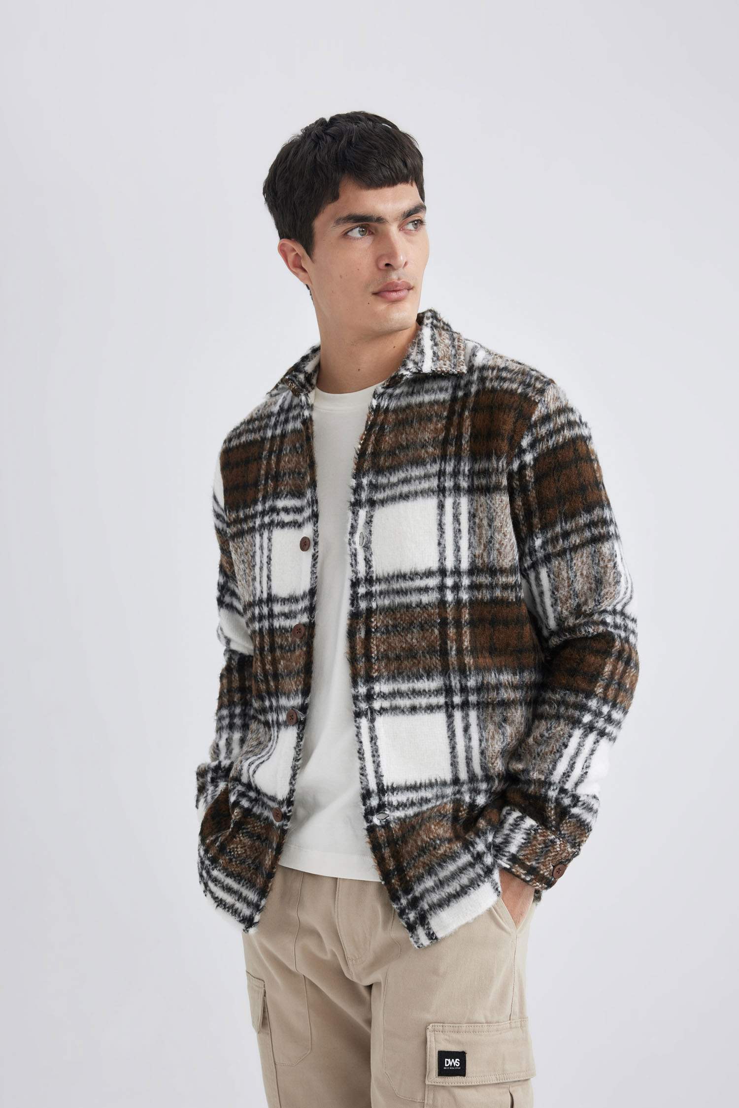 Regular Fit Polo Yaka Ekose Desenli Gömlek Ceket