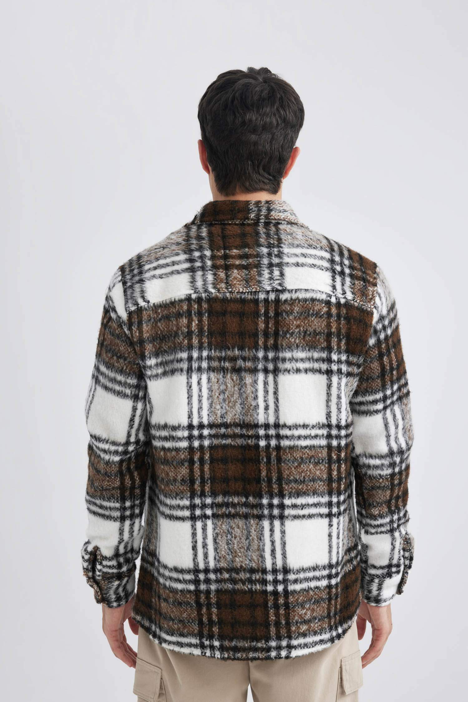 Regular Fit Polo Yaka Ekose Desenli Gömlek Ceket