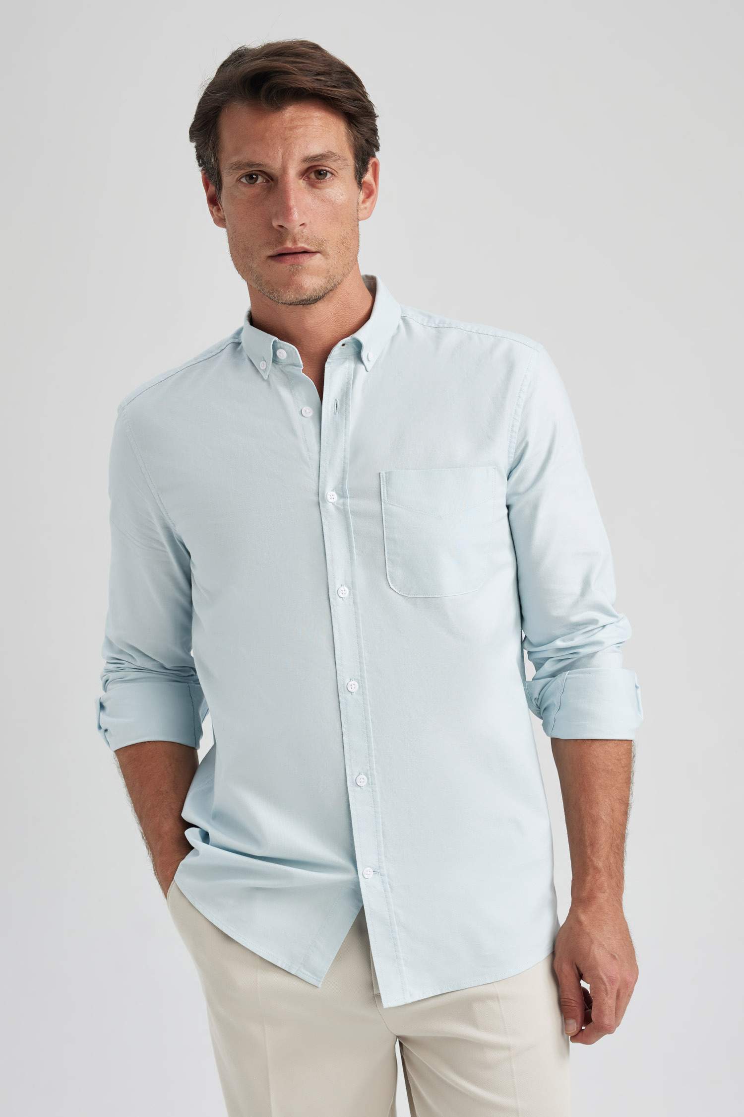 Regular Fit Polo Collar Oxford Basic  Shirt