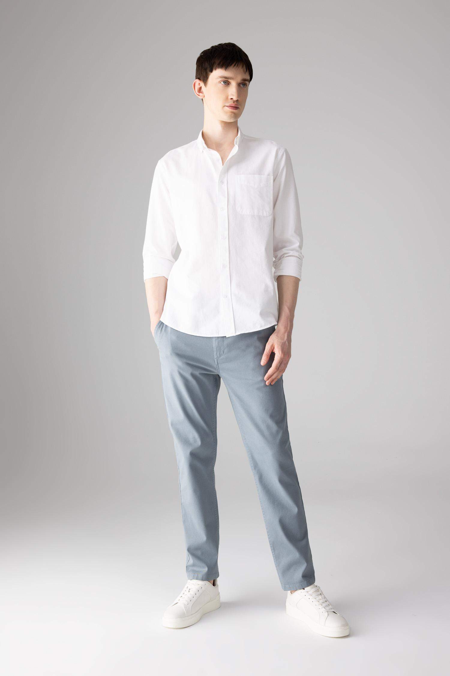 %100 Pamuk Regular Fit Polo Yaka Oxford Basic Düz Uzun Kollu Beyaz Gömlek