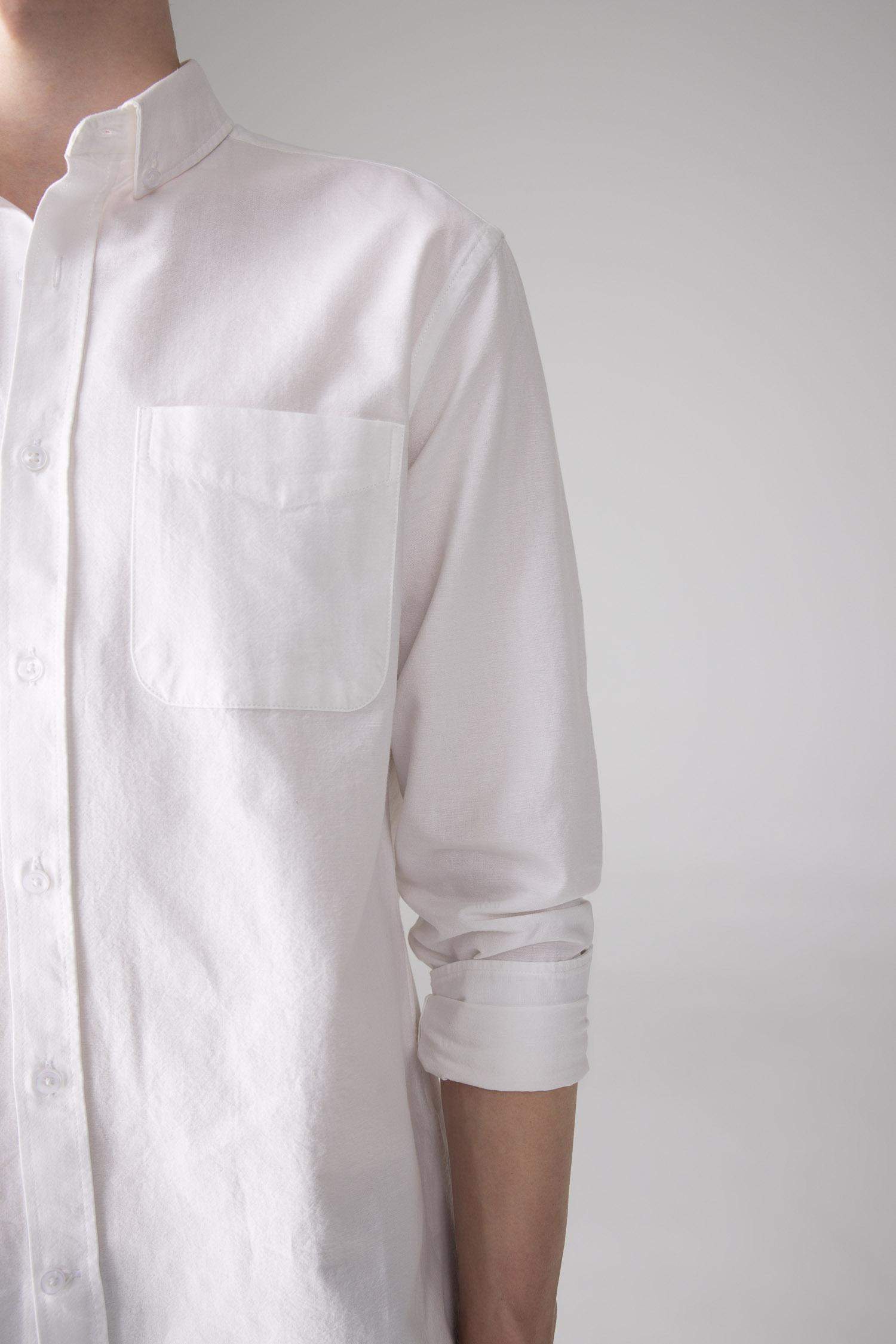 %100 Pamuk Regular Fit Polo Yaka Oxford Basic Düz Uzun Kollu Beyaz Gömlek