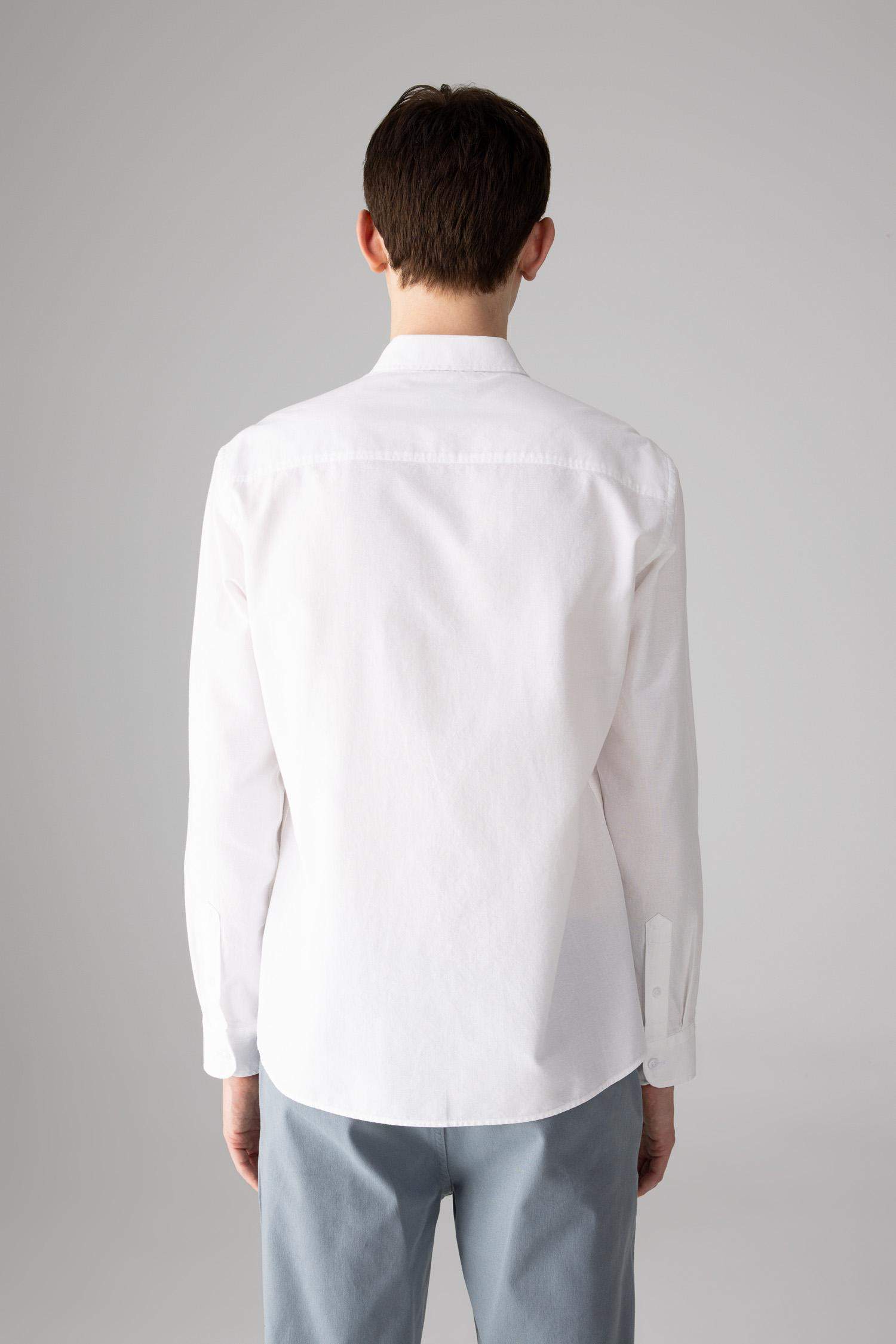 %100 Pamuk Regular Fit Polo Yaka Oxford Basic Düz Uzun Kollu Beyaz Gömlek