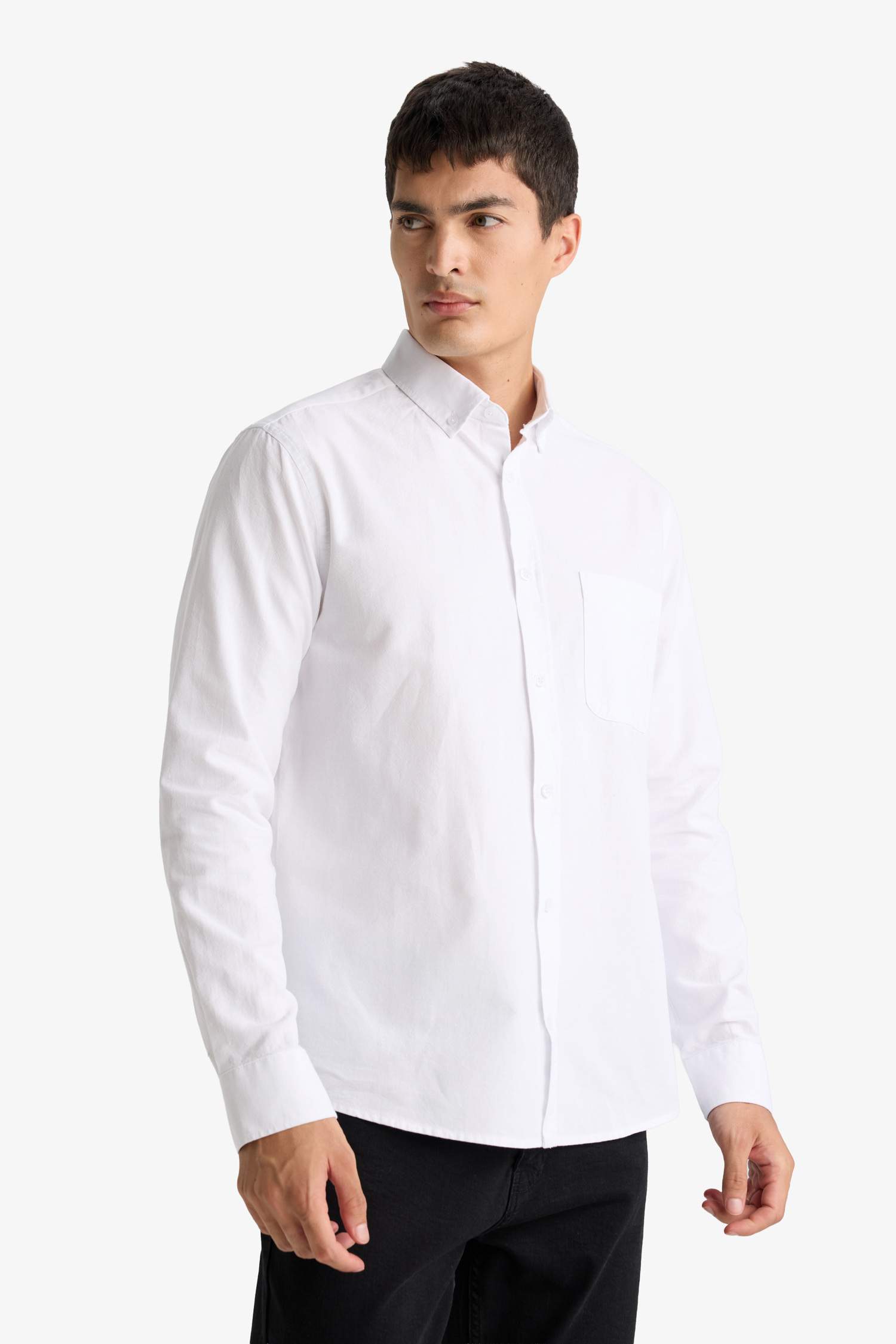 قميص بولو ردن طويل أوكسفورد قصة عادية